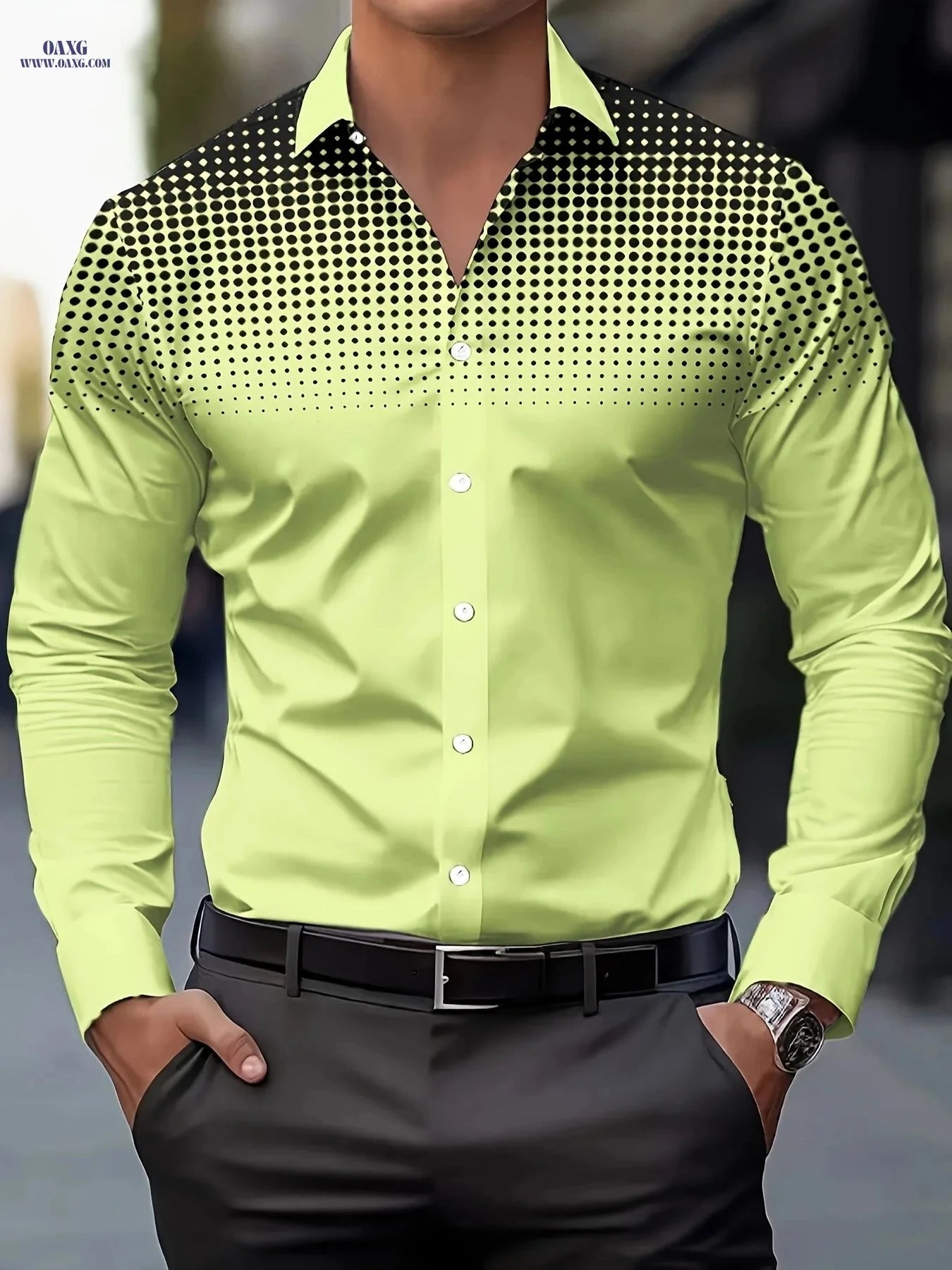 Men's Casual Long Sleeve Shirt - Comfortable Polyester with Print Design   OAXG 