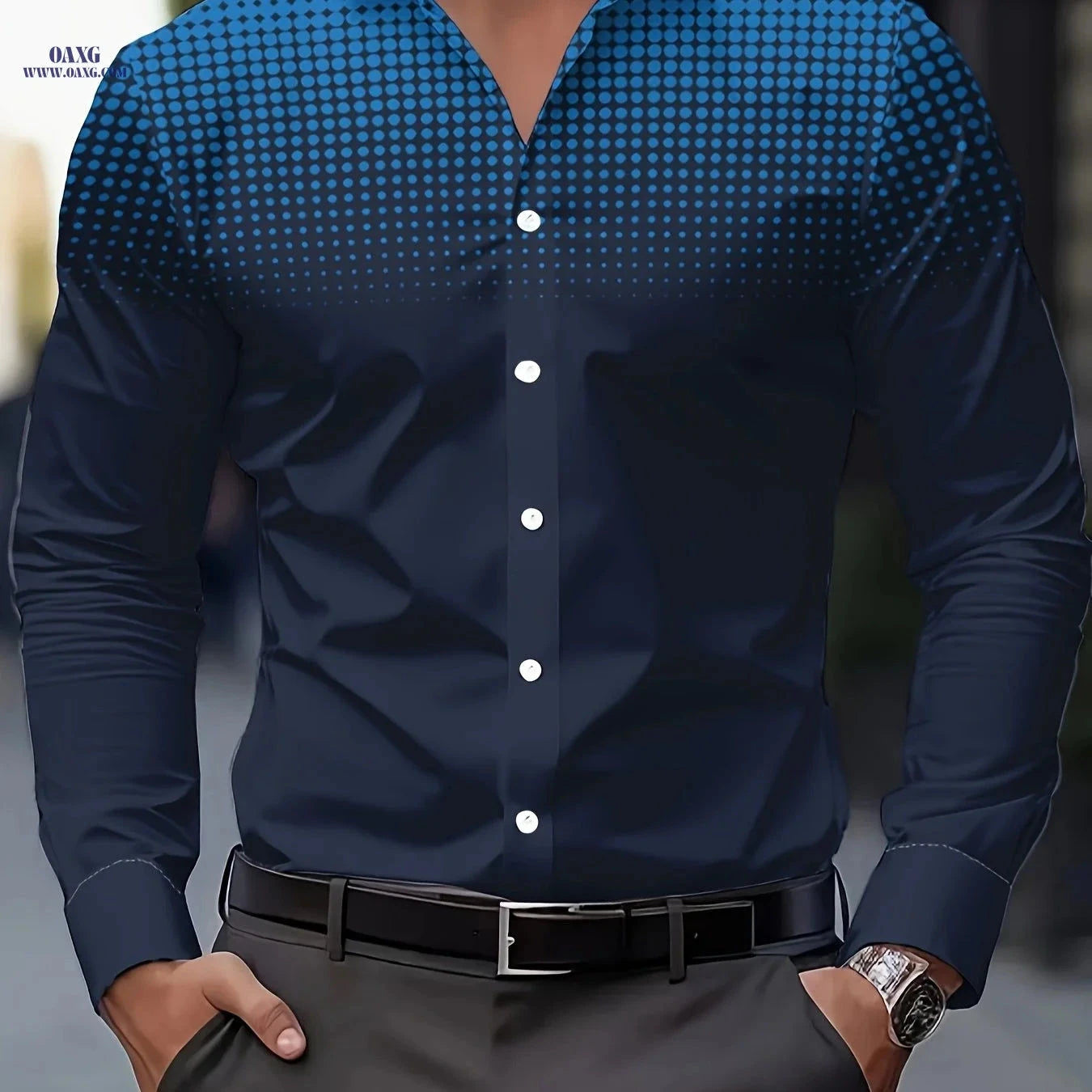 Men's Casual Long Sleeve Shirt - Comfortable Polyester with Print Design   OAXG 