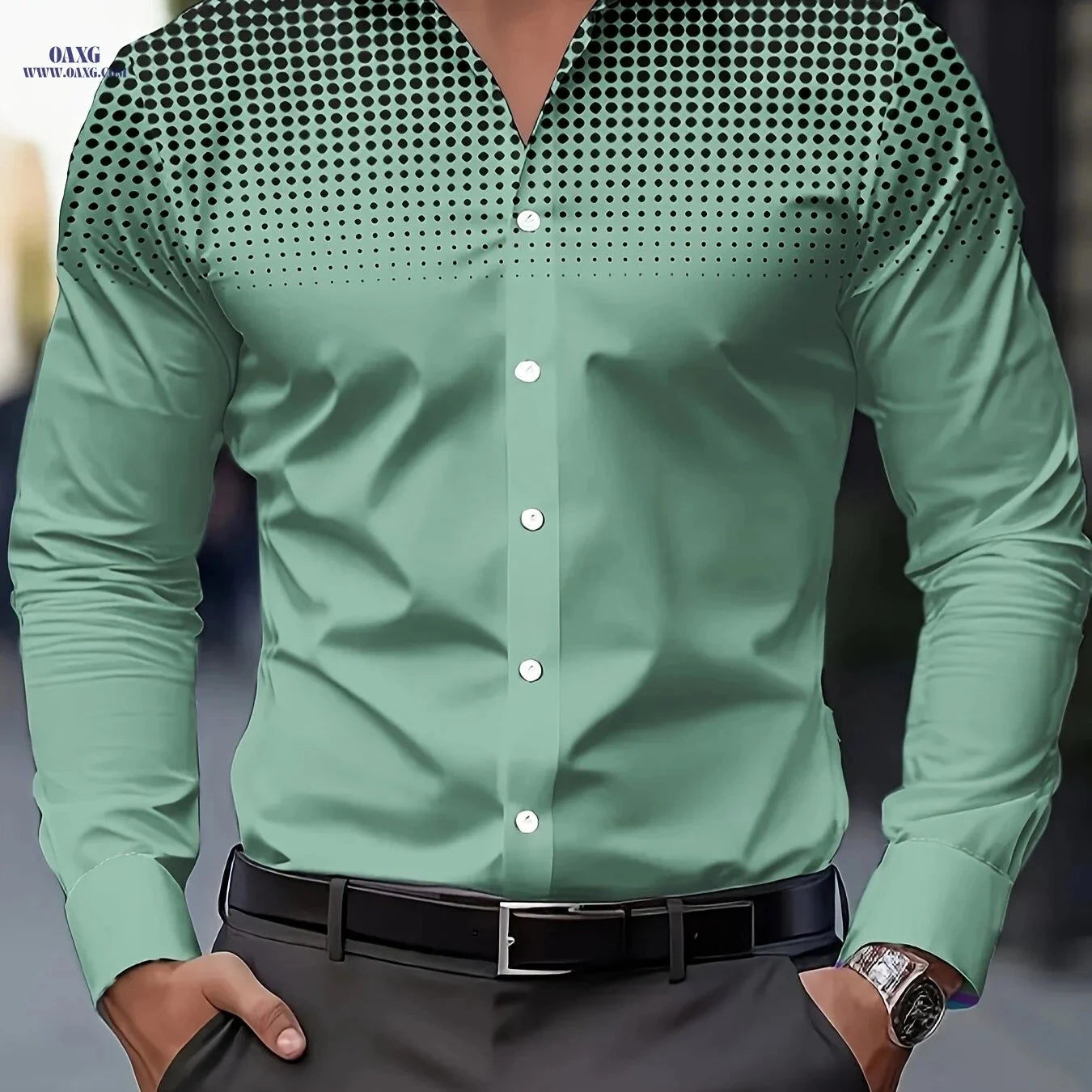 Men's Casual Long Sleeve Shirt - Comfortable Polyester with Print Design   OAXG 