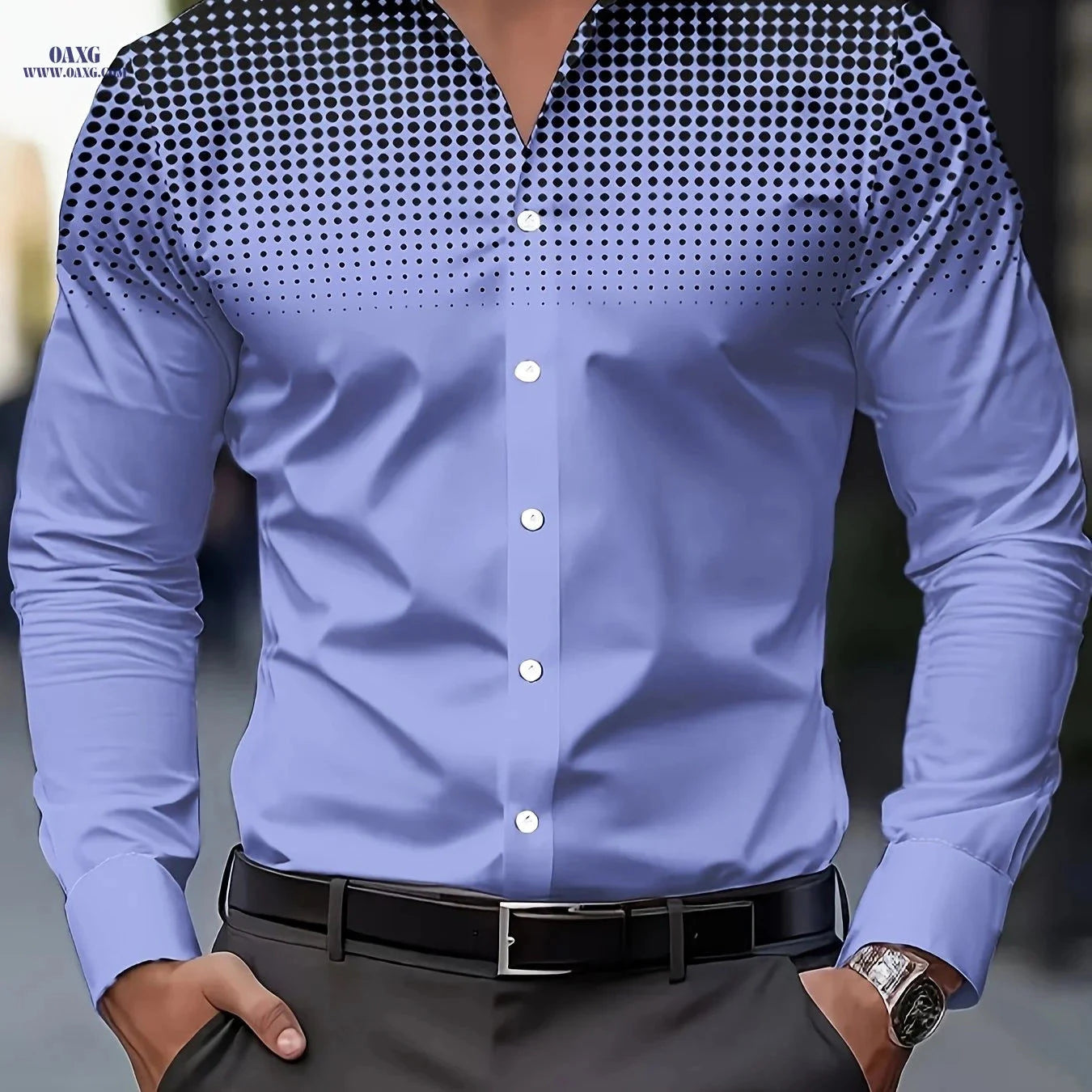Men's Casual Long Sleeve Shirt - Comfortable Polyester with Print Design   OAXG 