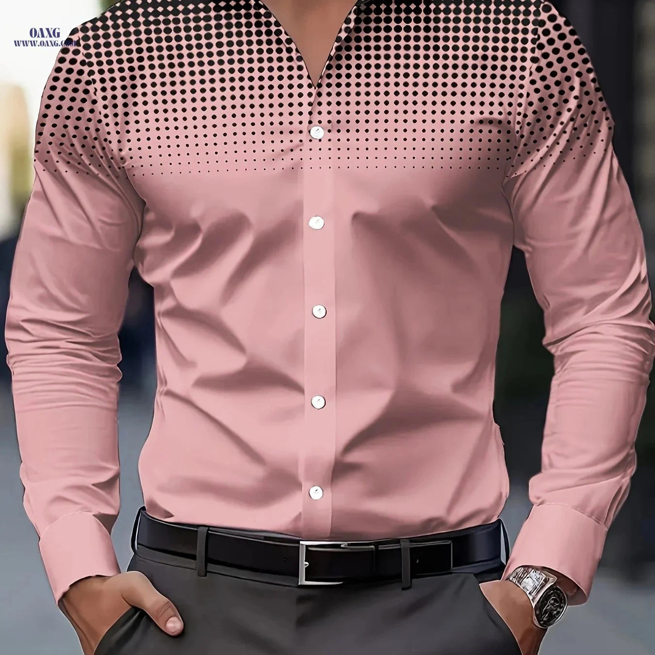 Men's Casual Long Sleeve Shirt - Comfortable Polyester with Print Design   OAXG 