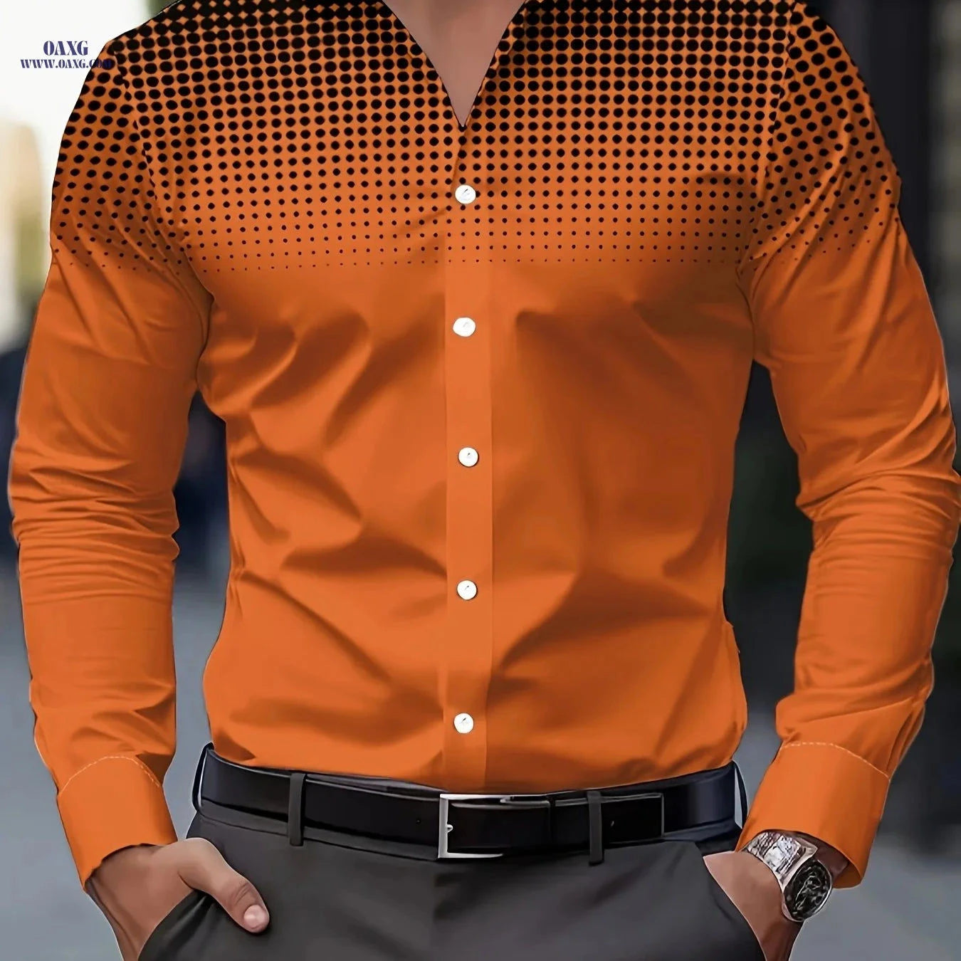 Men's Casual Long Sleeve Shirt - Comfortable Polyester with Print Design   OAXG 