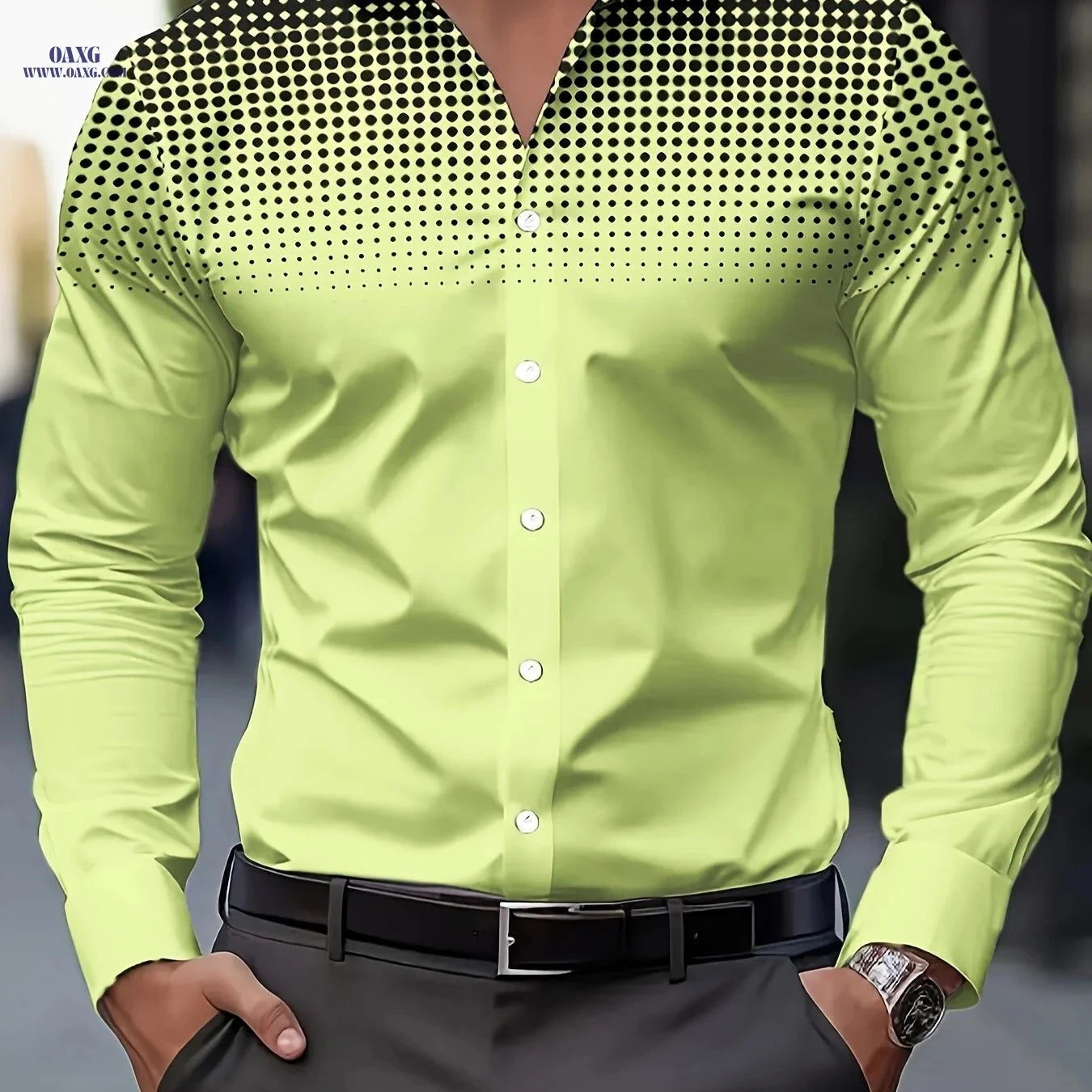Men's Casual Long Sleeve Shirt - Comfortable Polyester with Print Design   OAXG 