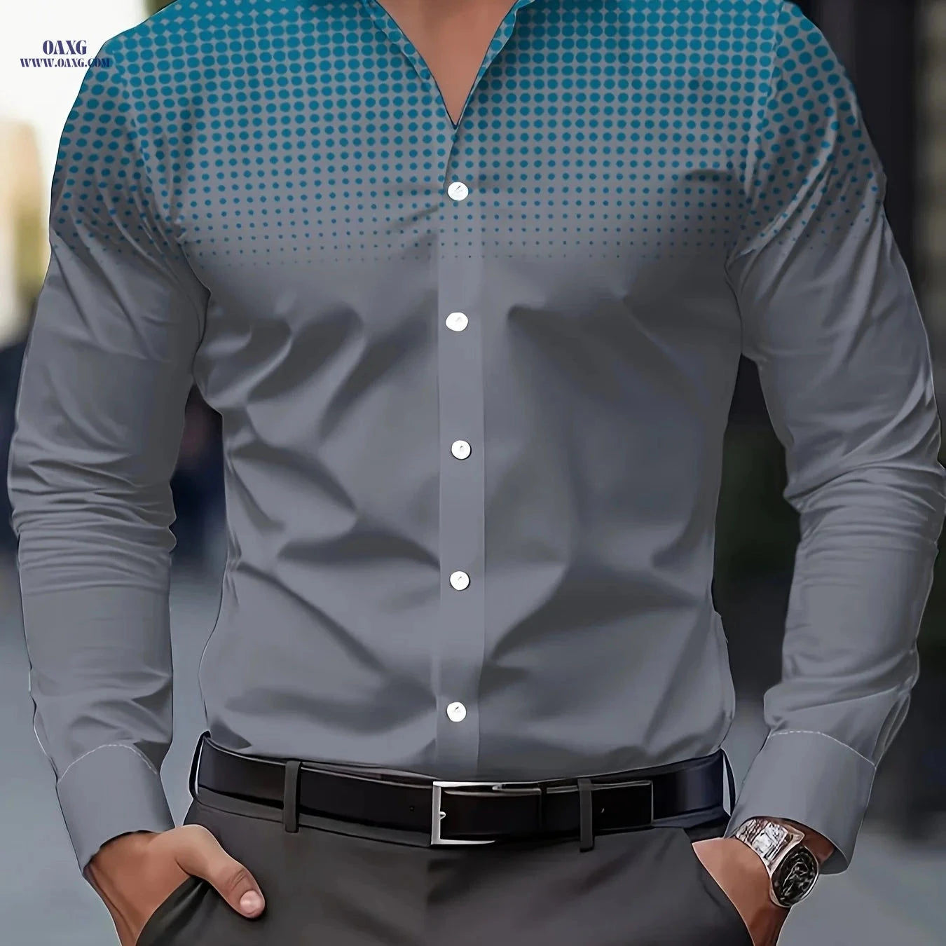 Men's Casual Long Sleeve Shirt - Comfortable Polyester with Print Design   OAXG 