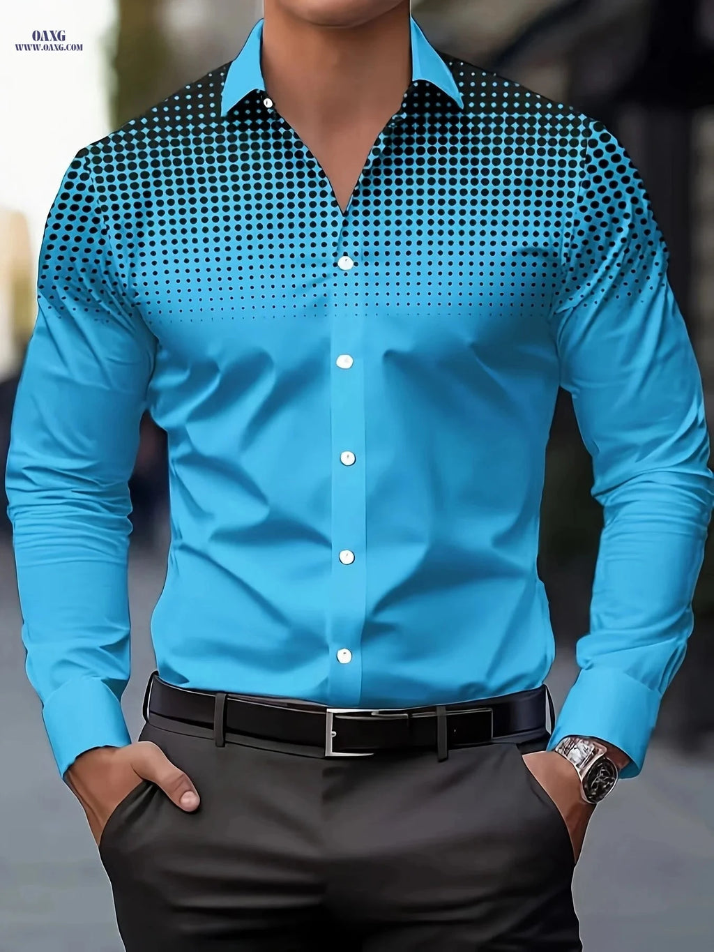 Men's Casual Long Sleeve Shirt - Comfortable Polyester with Print Design   OAXG 