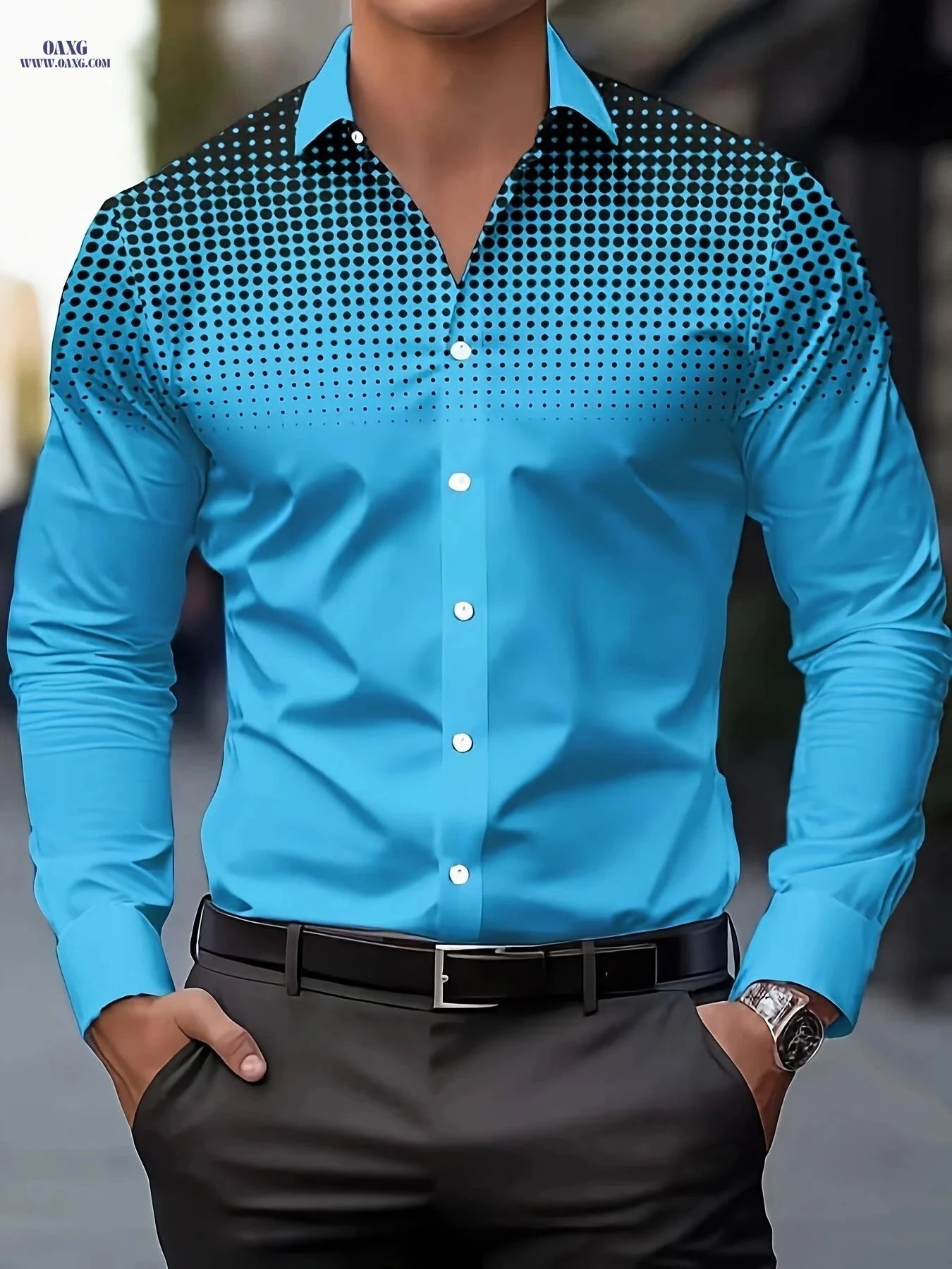 Men's Casual Long Sleeve Shirt - Comfortable Polyester with Print Design   OAXG 