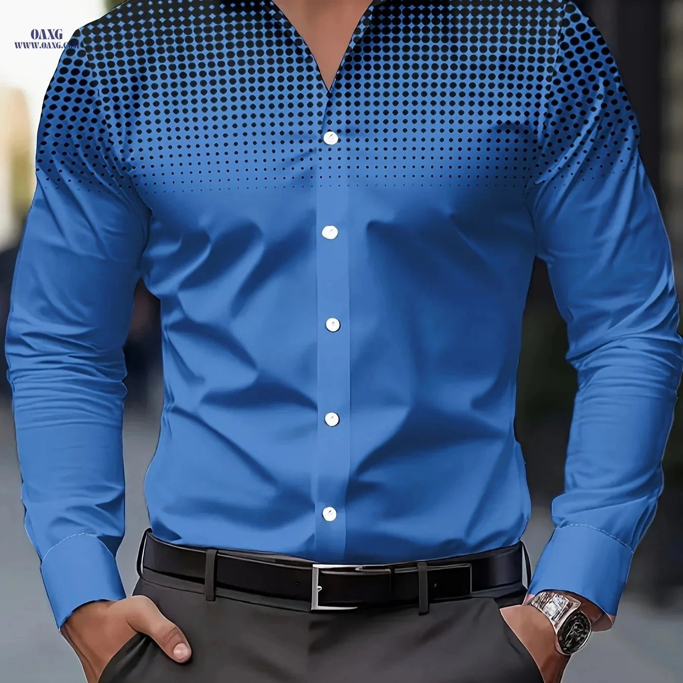 Men's Casual Long Sleeve Shirt - Comfortable Polyester with Print Design   OAXG 