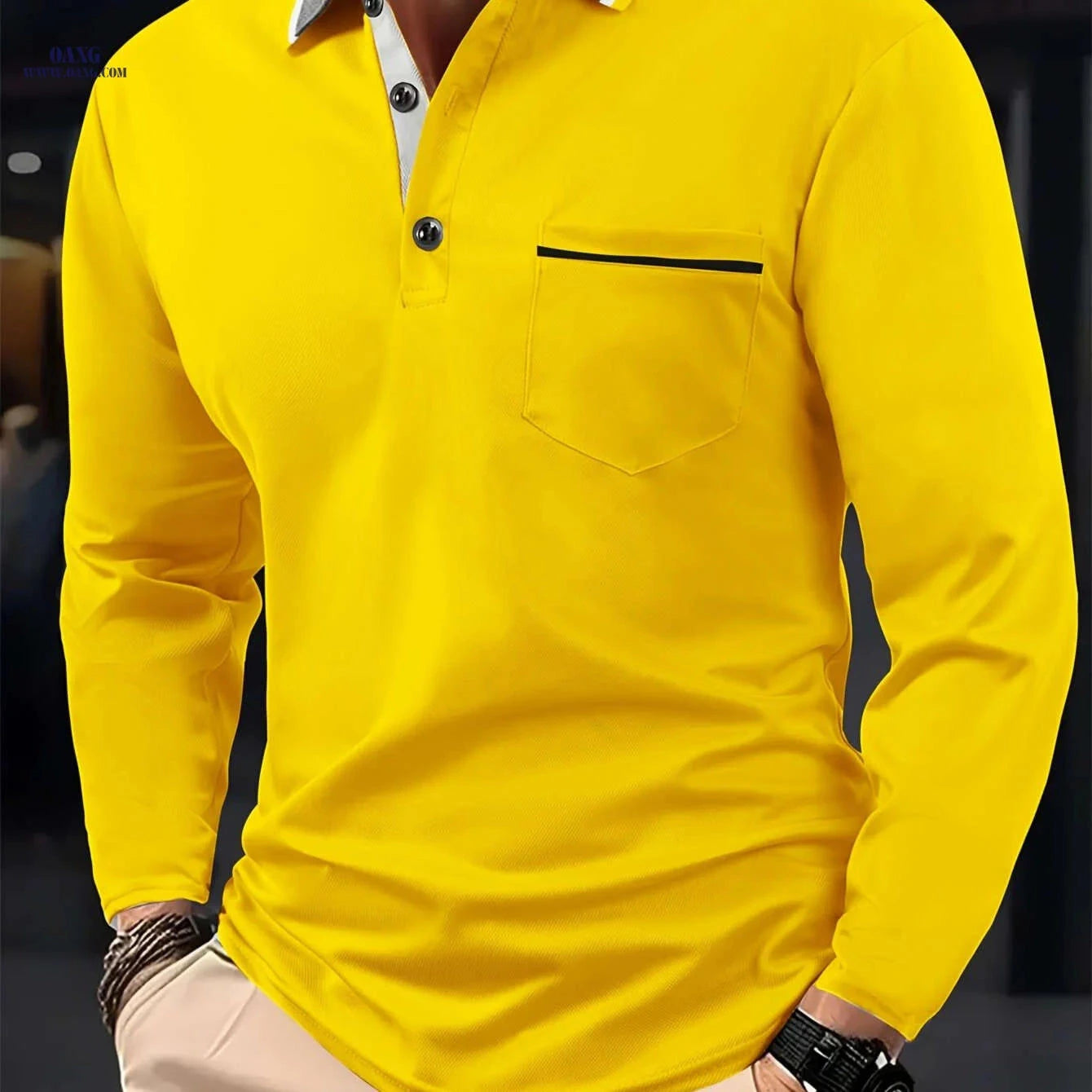 Men's Casual Long Sleeve Shirt - Fashionable Contrast Lapel Design   OAXG Dark Green / FR S