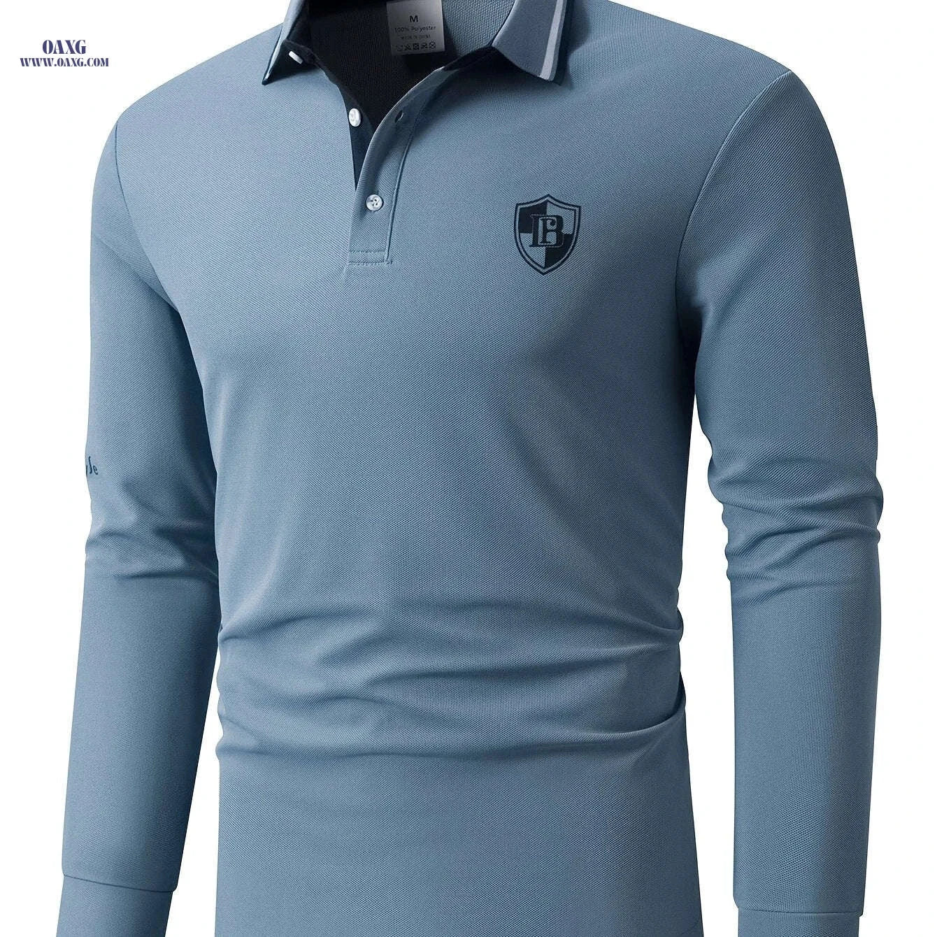 Men's Casual Long Sleeve Shirt - Letter Patch & Contrast Collar   OAXG 
