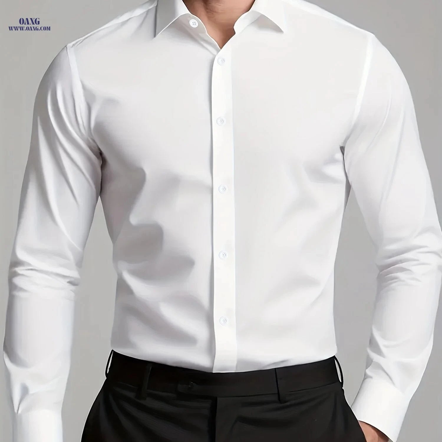 Men's Casual Long Sleeve Shirt - Solid Color, Regular Fit Polyester   OAXG 