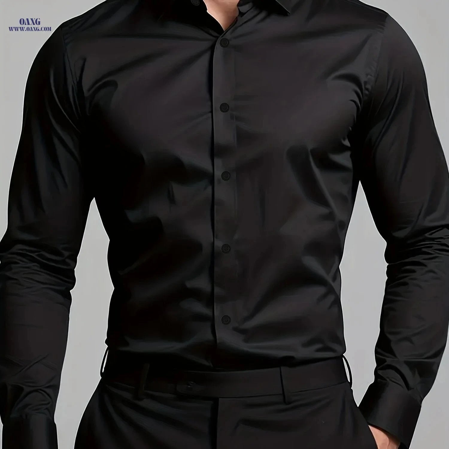 Men's Casual Long Sleeve Shirt - Solid Color, Regular Fit Polyester   OAXG 