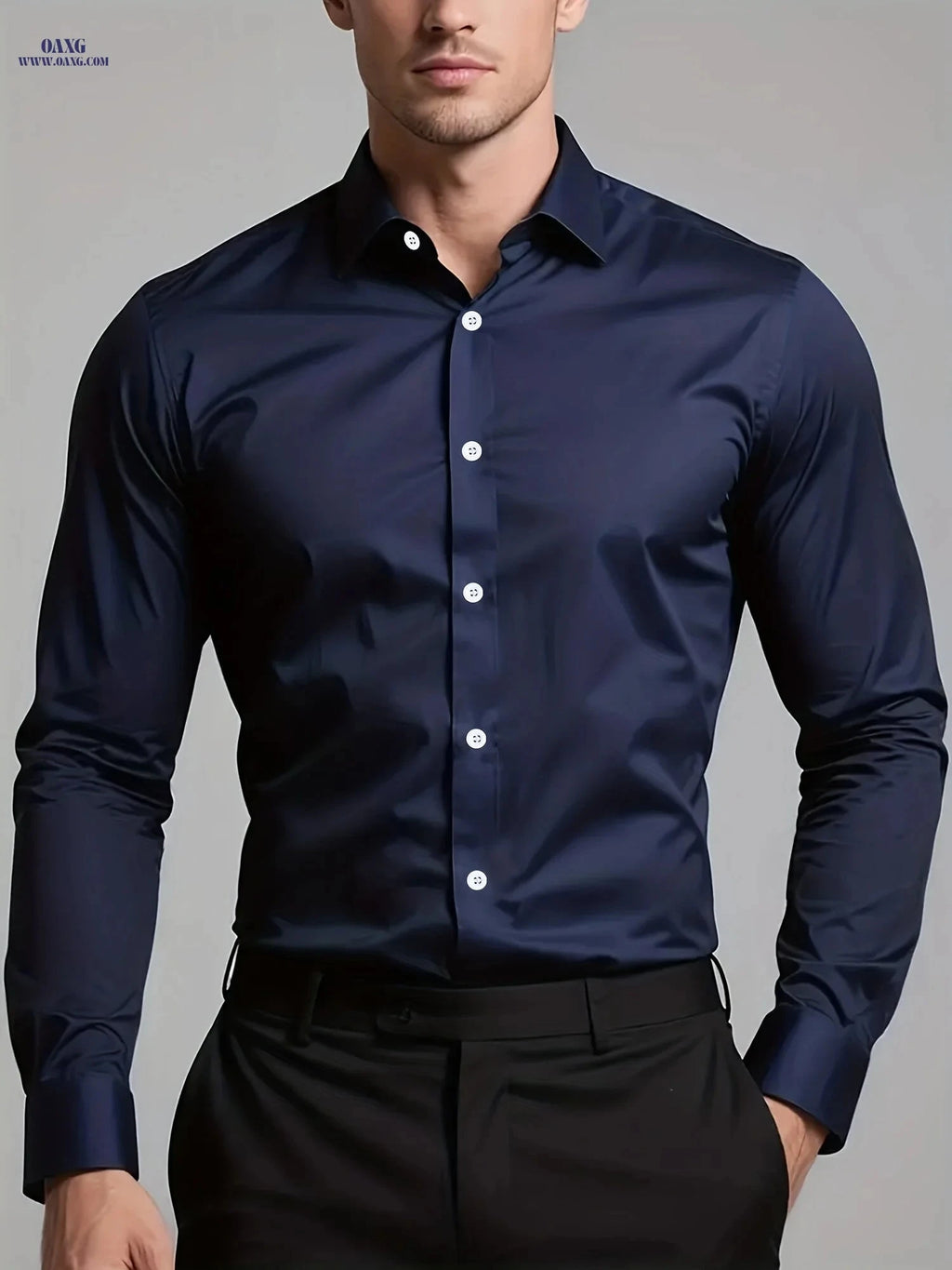 Men's Casual Long Sleeve Shirt - Solid Color, Regular Fit Polyester   OAXG 