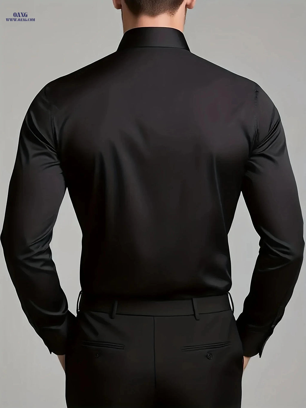 Men's Casual Long Sleeve Shirt - Solid Color, Regular Fit Polyester   OAXG Black / FR S