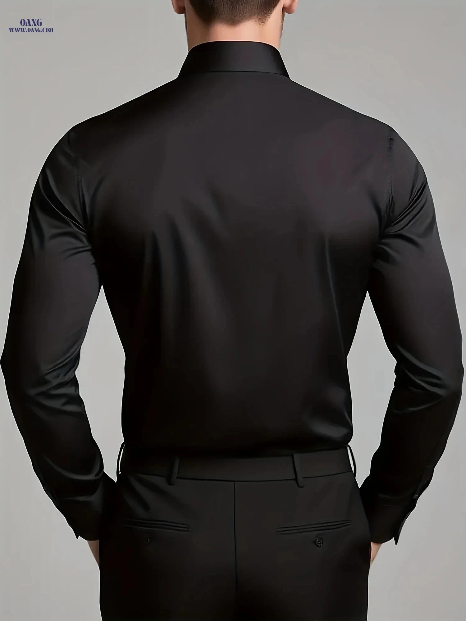 Men's Casual Long Sleeve Shirt - Solid Color, Regular Fit Polyester   OAXG Black / FR S