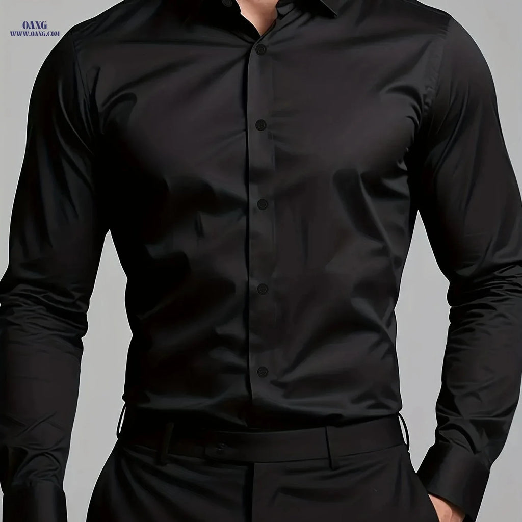 Men's Casual Long Sleeve Shirt - Solid Color, Regular Fit Polyester   OAXG 