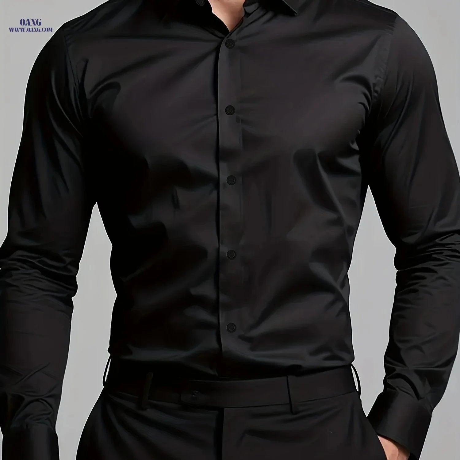 Men's Casual Long Sleeve Shirt - Solid Color, Regular Fit Polyester   OAXG 
