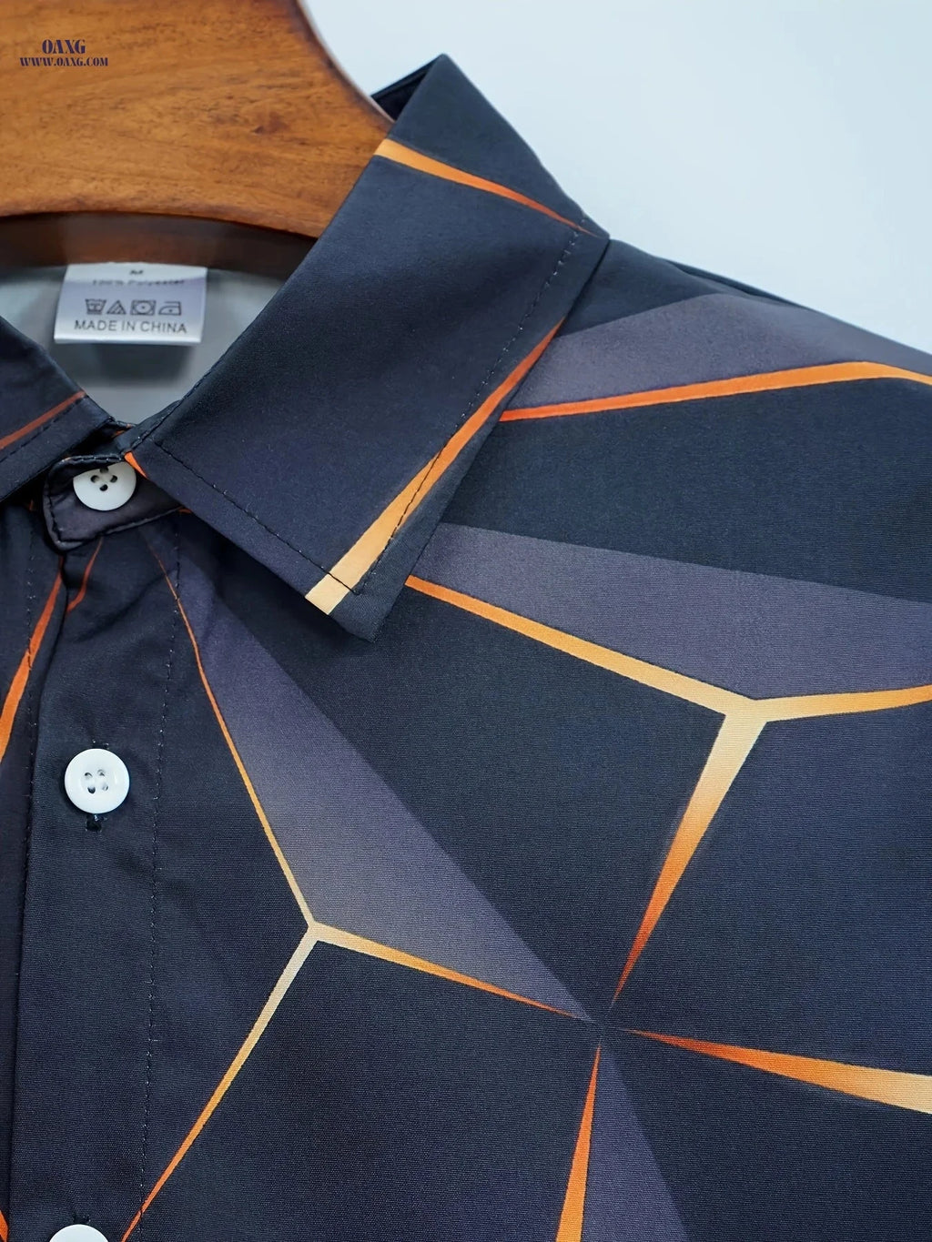 Men's Casual Long Sleeve Shirt - Unique Geometric Print, Polyester   OAXG Black / FR S