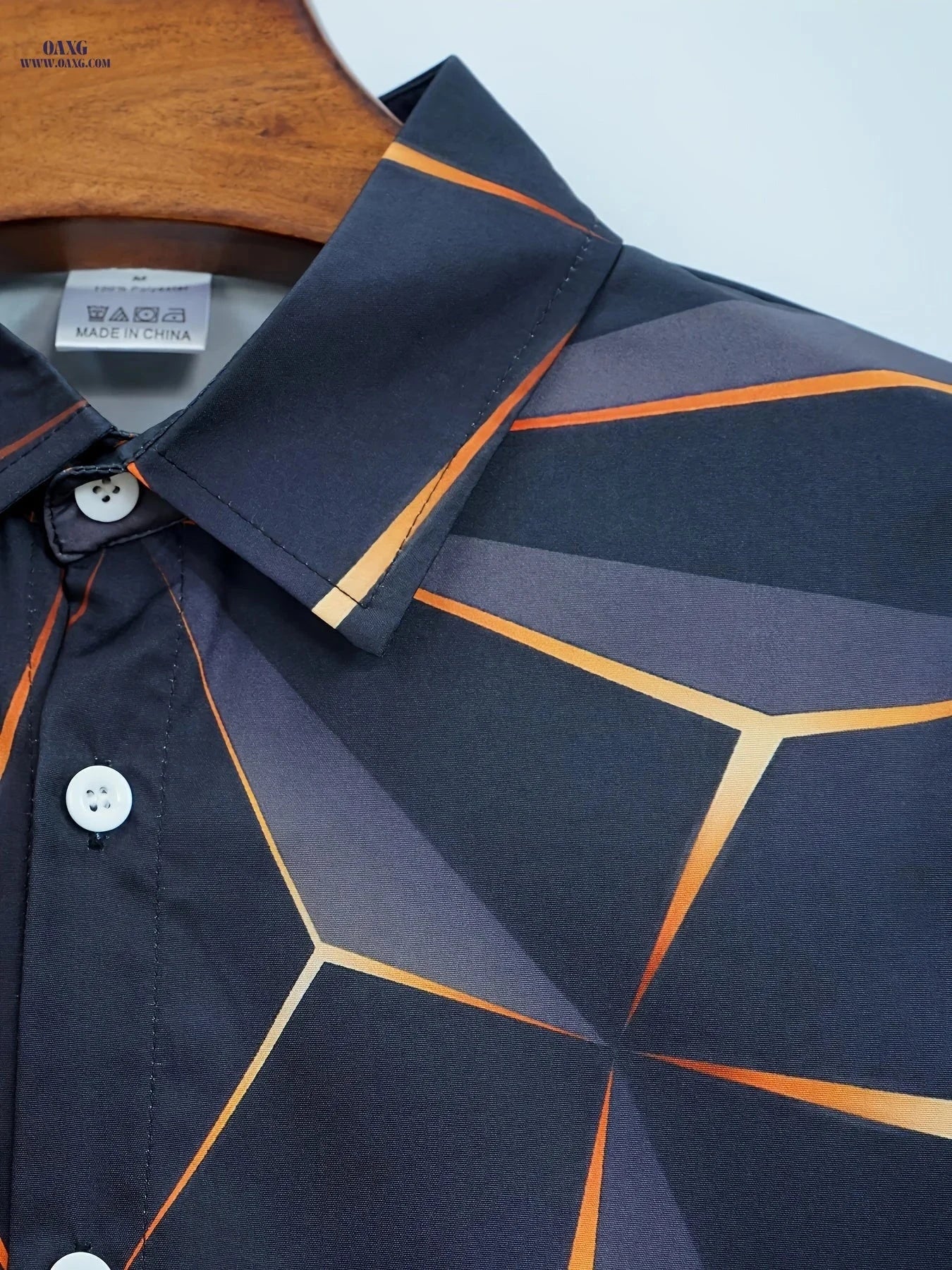 Men's Casual Long Sleeve Shirt - Unique Geometric Print, Polyester   OAXG Black / FR S