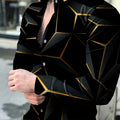 Men's Casual Long Sleeve Shirt - Unique Geometric Print, Polyester   OAXG Black / FR S