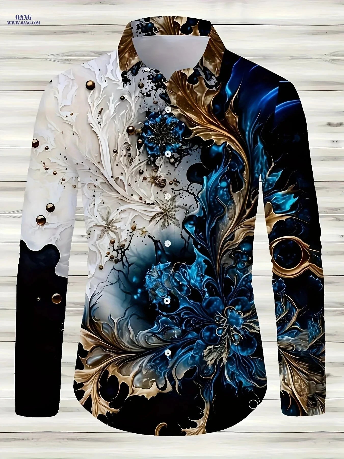 Men's Casual Long-Sleeve Shirt - Unique Print, Polyester, Machine Washable   OAXG Mixed Color / FR S