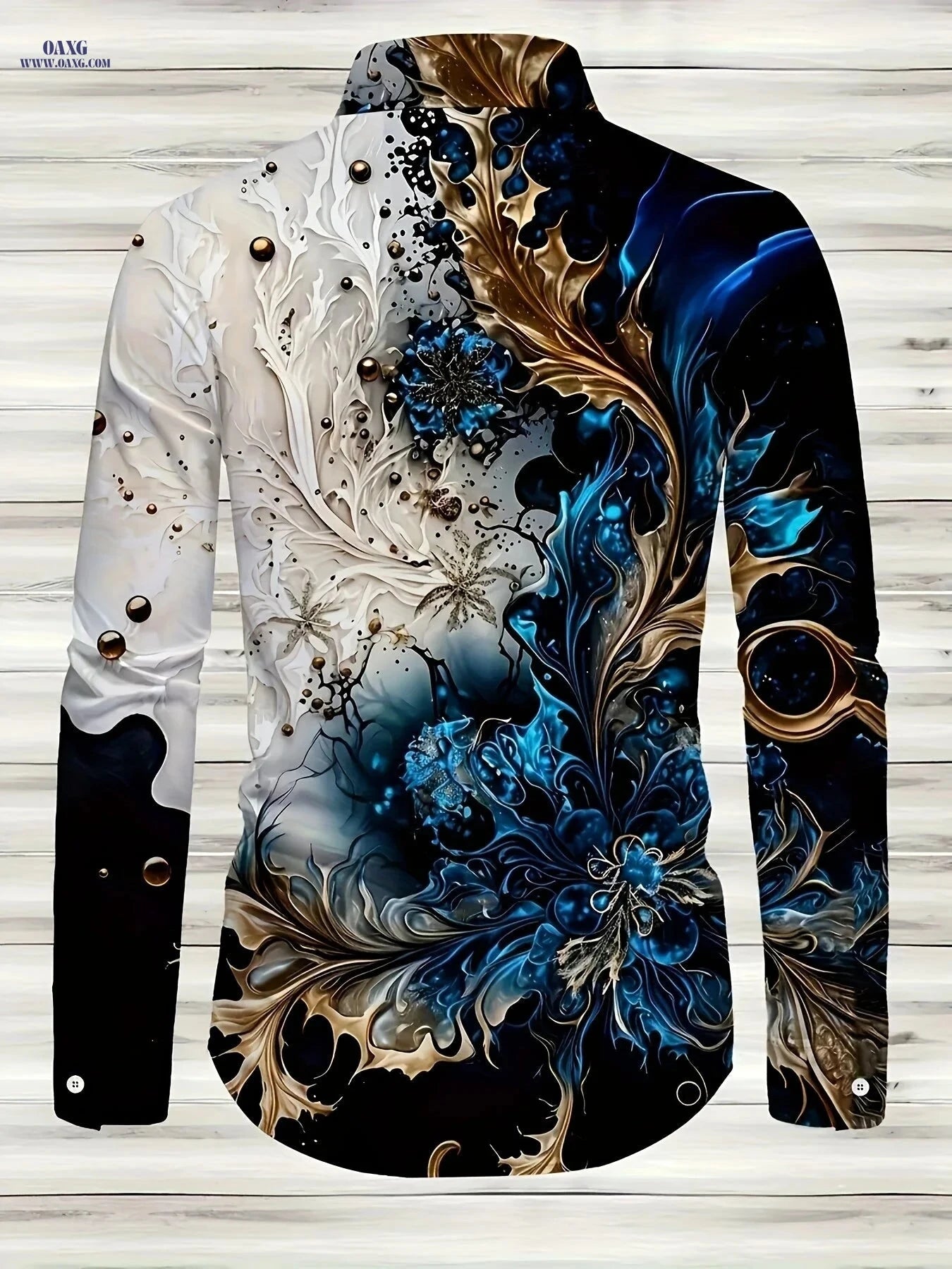 Men's Casual Long-Sleeve Shirt - Unique Print, Polyester, Machine Washable   OAXG 