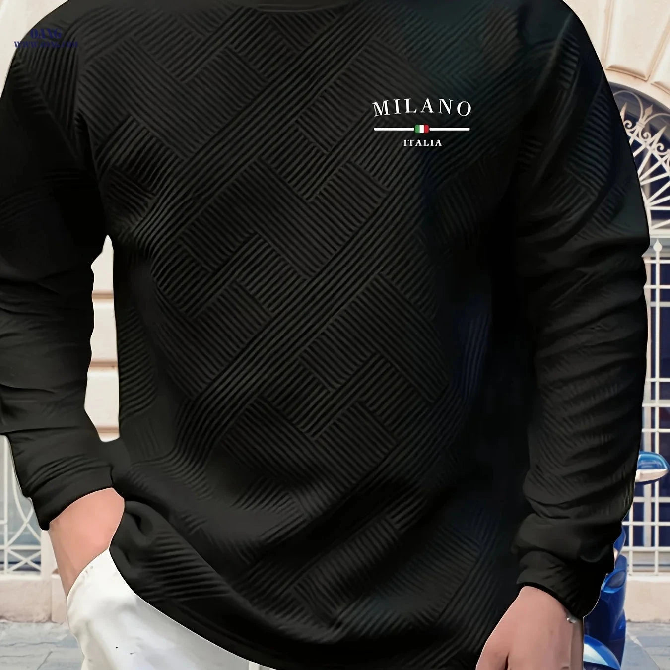Men’s Casual Long-Sleeve Sweatshirt - Heavy Jacquard, Crew Neck   OAXG 