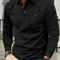 Men's Casual Long Sleeve Waffle Polo Shirt - Premium Polyester Fabric   OAXG 