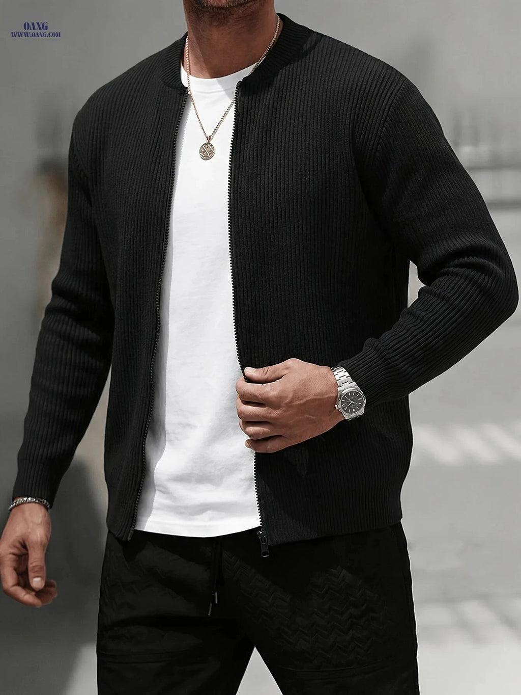 Men's Casual Loose-Fit Corduroy Zip-Up Cardigan - Fall/Winter Style   OAXG 