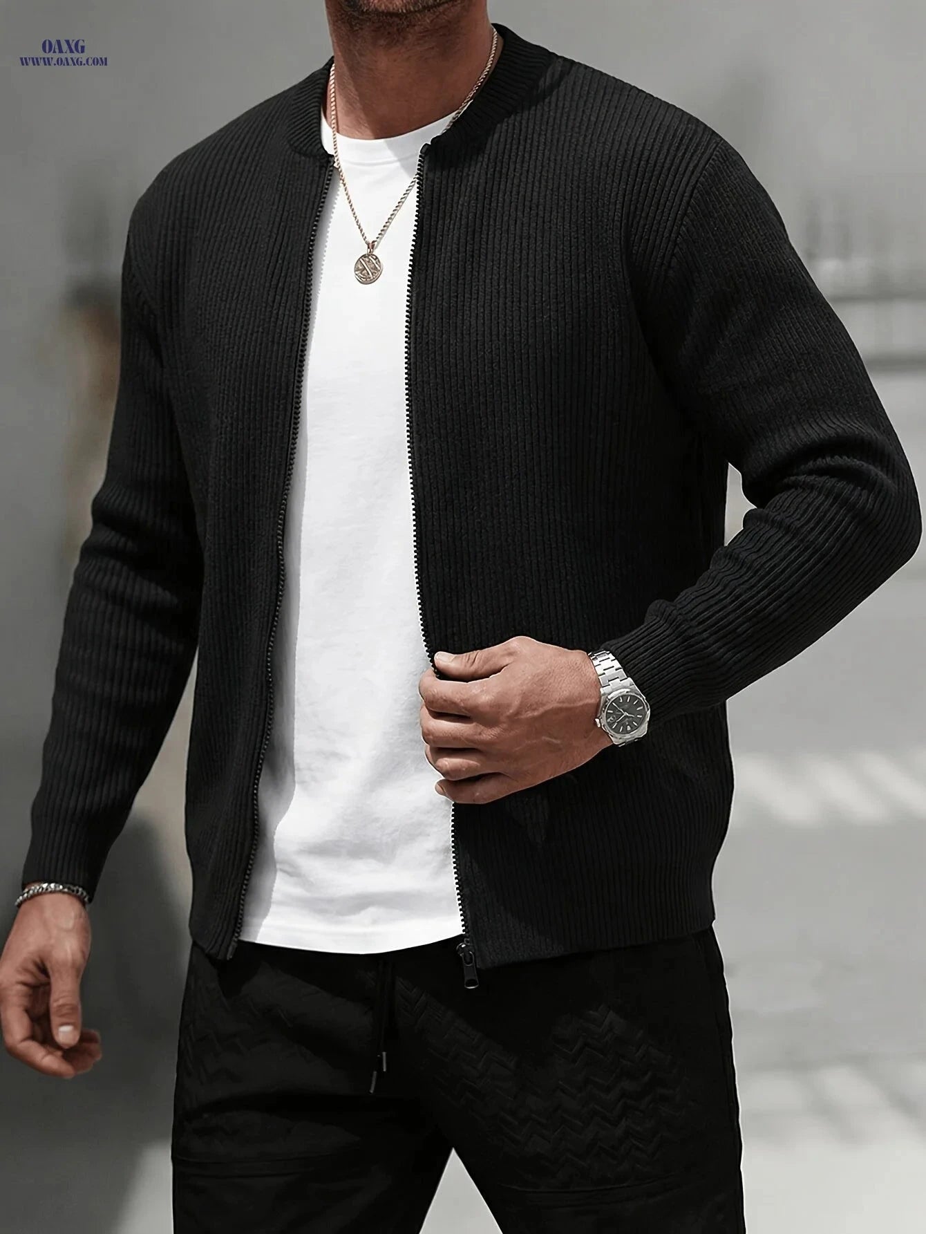 Men's Casual Loose-Fit Corduroy Zip-Up Cardigan - Fall/Winter Style   OAXG 