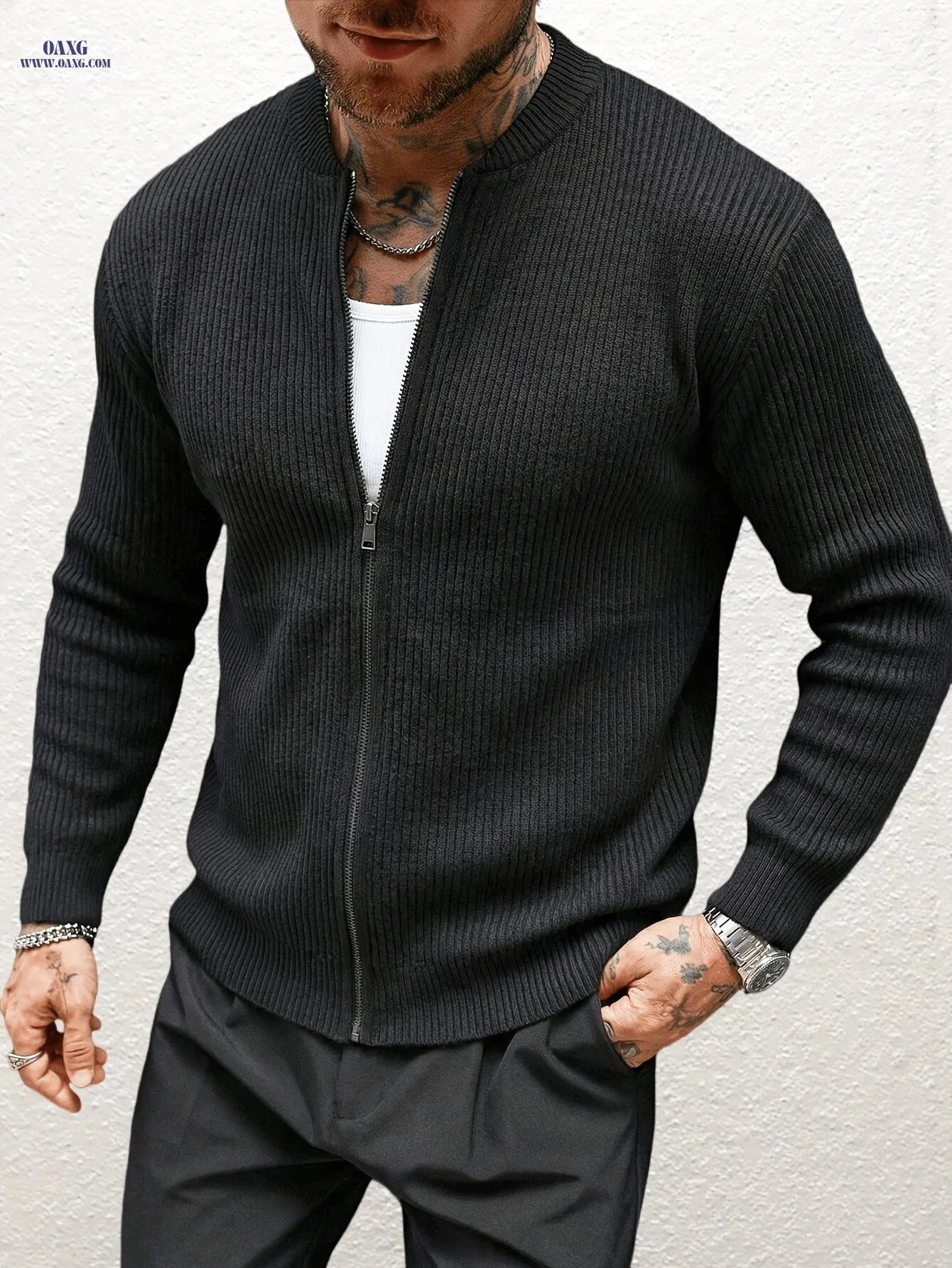 Men's Casual Loose-Fit Corduroy Zip-Up Cardigan - Fall/Winter Style   OAXG White / FR S