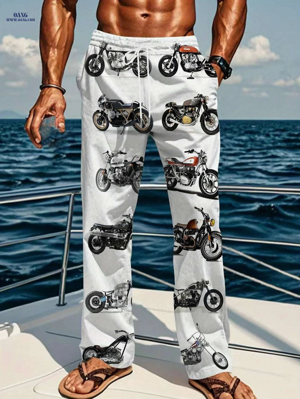 Men's Casual Loose Fit Motorcycle Print Pants - Lightweight & Stretchy   OAXG Mixed Color / M