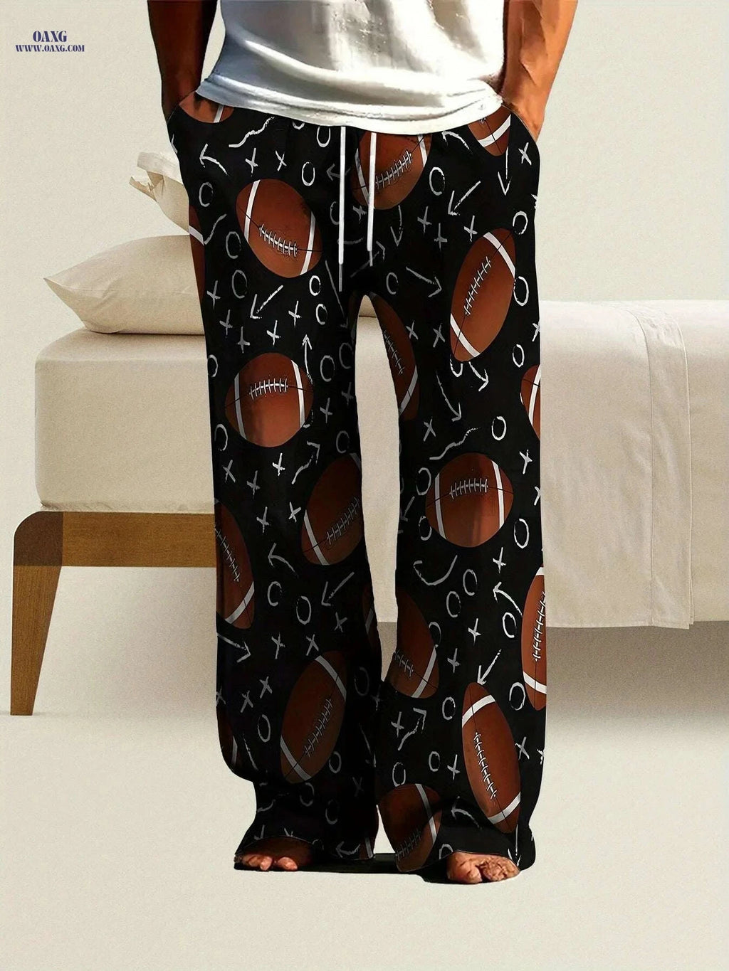 Men's Casual Loose-Fit Pants - All-Over Football Print, Machine Washable   OAXG Mixed Color / M