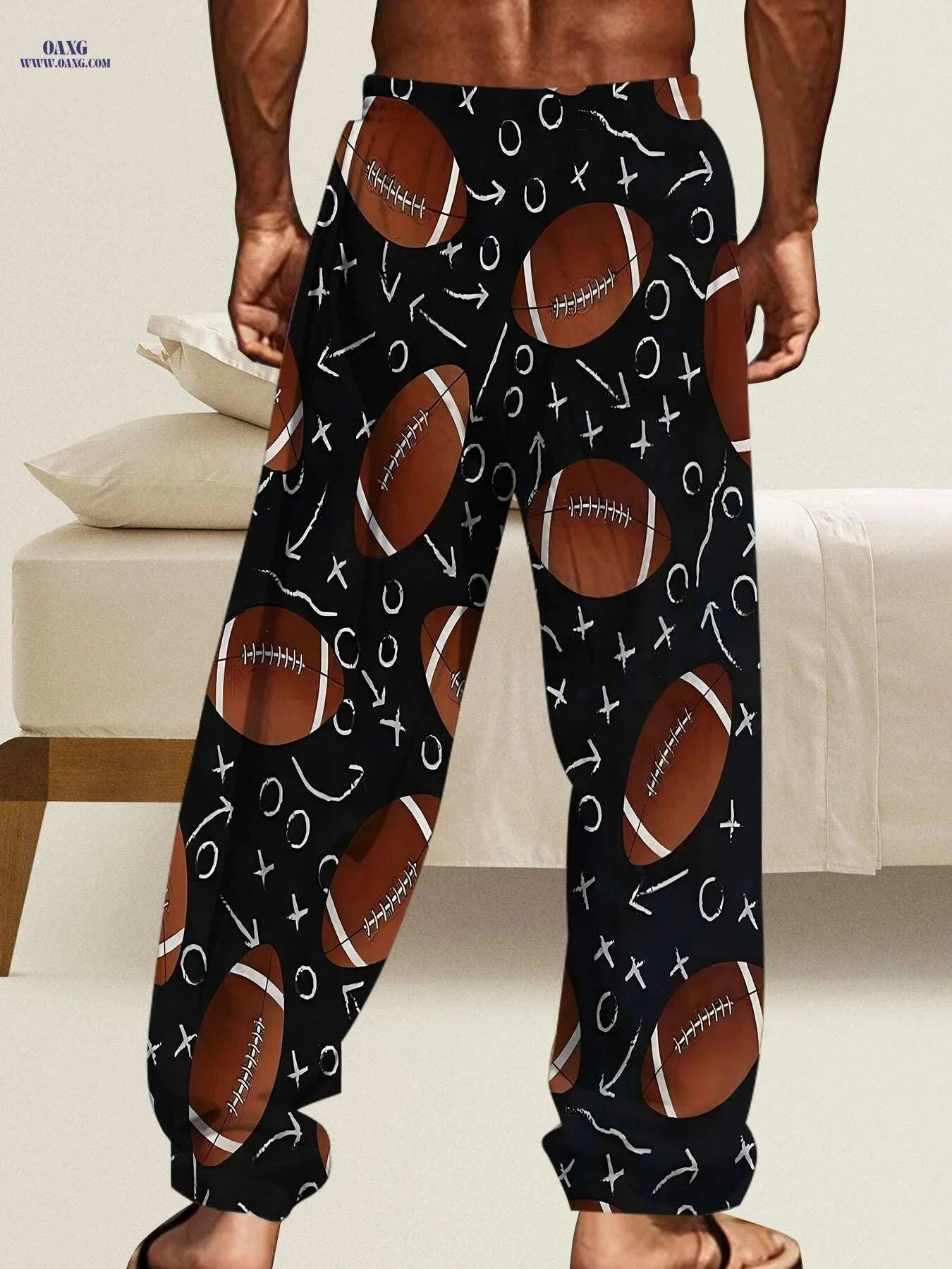 Men's Casual Loose-Fit Pants - All-Over Football Print, Machine Washable   OAXG Mixed Color / M