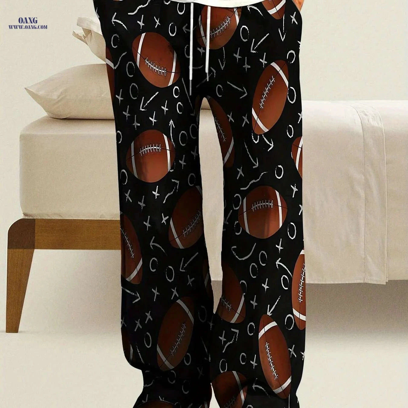 Men's Casual Loose-Fit Pants - All-Over Football Print, Machine Washable   OAXG Mixed Color / M