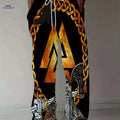 Men's Casual Loose-Fit Pants - Celtic Knot & Warrior Print, Black/Golden   OAXG Mixed Color / M