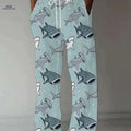 Men's Casual Loose-Fit Pants - Shark Print, All-Season Comfort   OAXG Powder blue / M