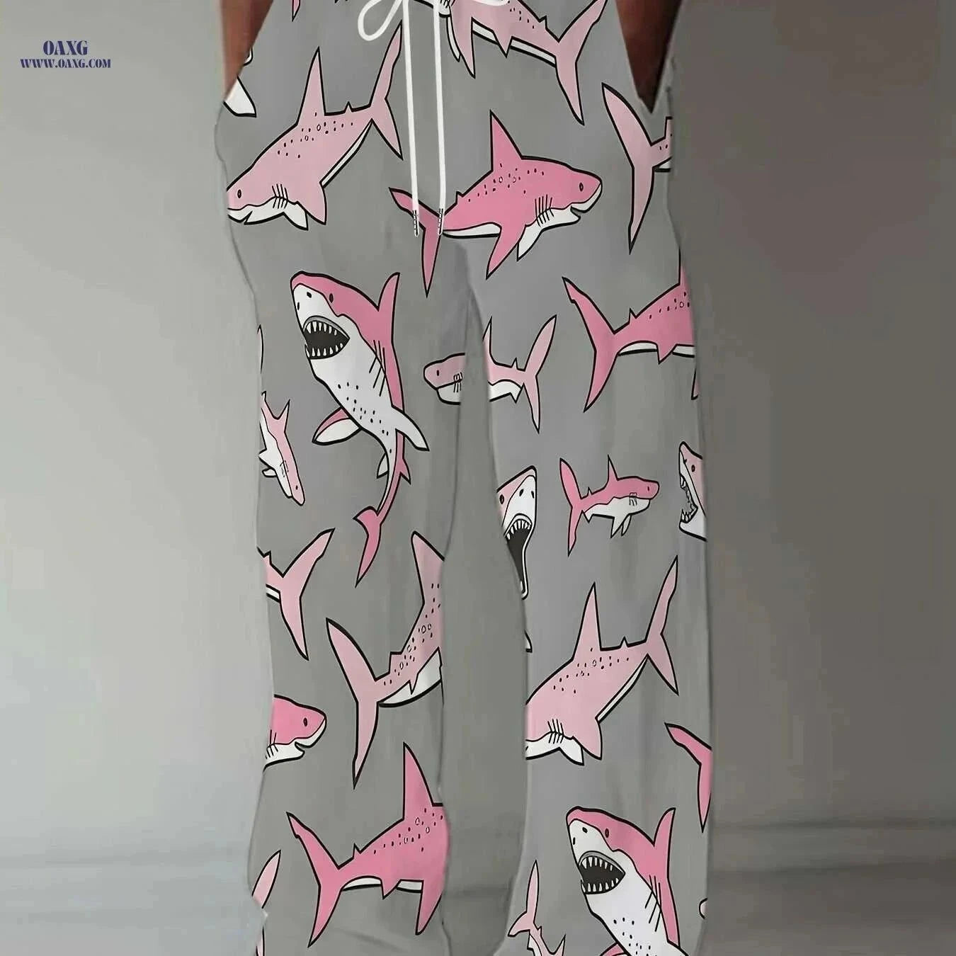 Men's Casual Loose-Fit Pants - Shark Print, All-Season Comfort   OAXG Powder blue / M