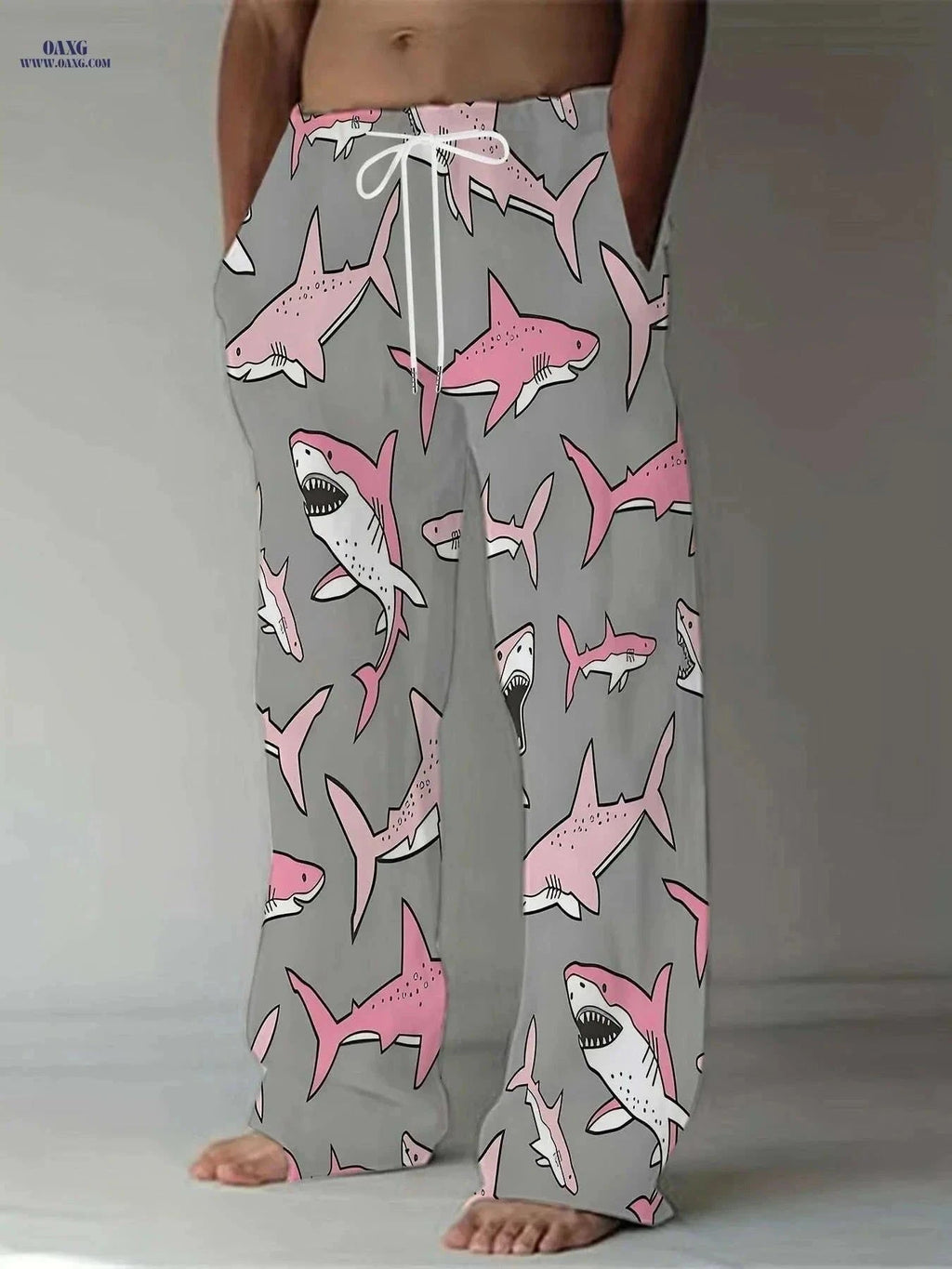 Men's Casual Loose-Fit Pants - Shark Print, All-Season Comfort   OAXG Powder blue / M