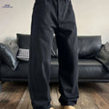 Men's Casual Loose-Fit Wide-Leg Faux Denim Pants - All-Season Comfort   OAXG Black / XS