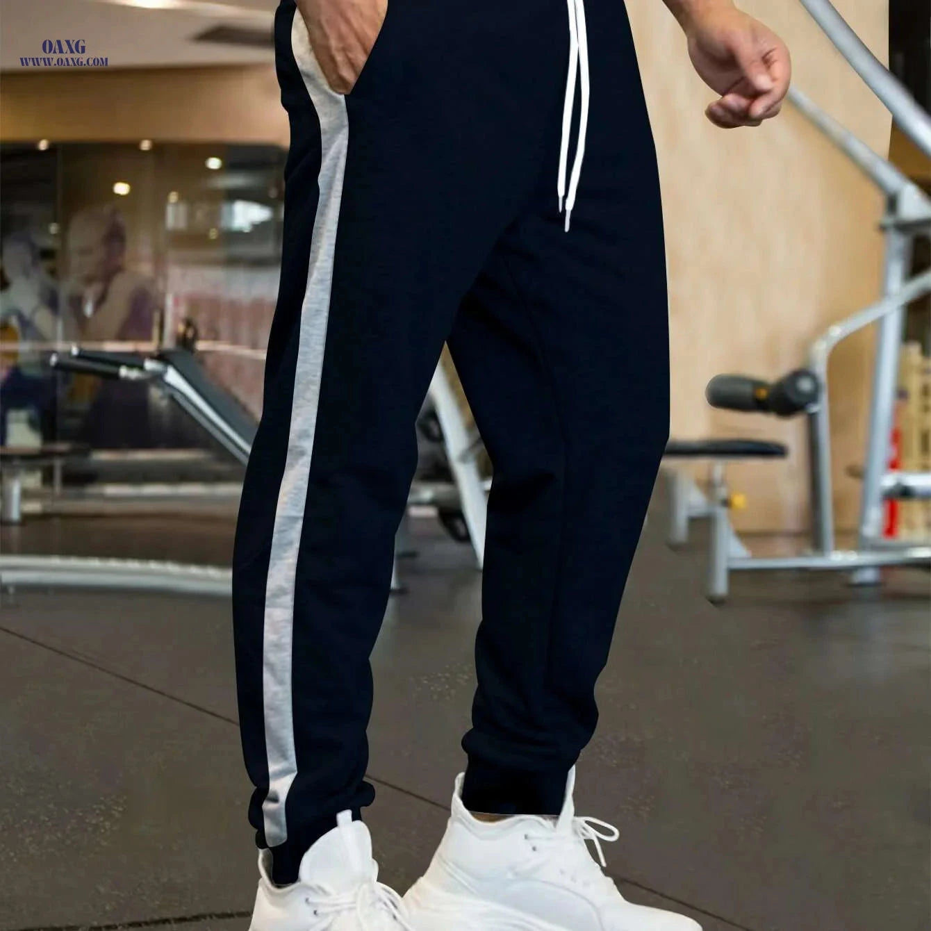 Men's Casual Loose-Fitting Sports Pants - Patchwork Design, Spring/Fall   OAXG 