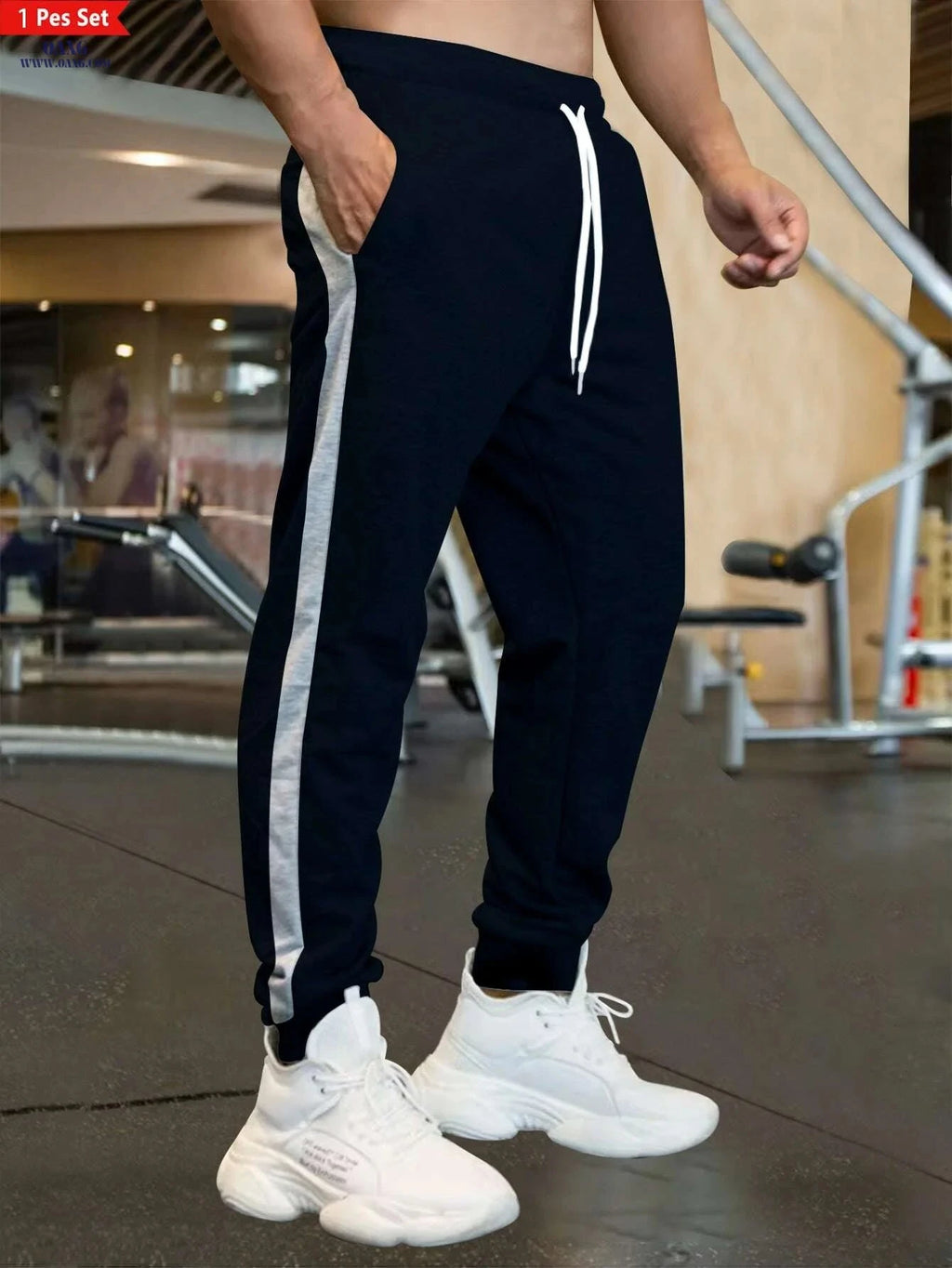 Men's Casual Loose-Fitting Sports Pants - Patchwork Design, Spring/Fall   OAXG 
