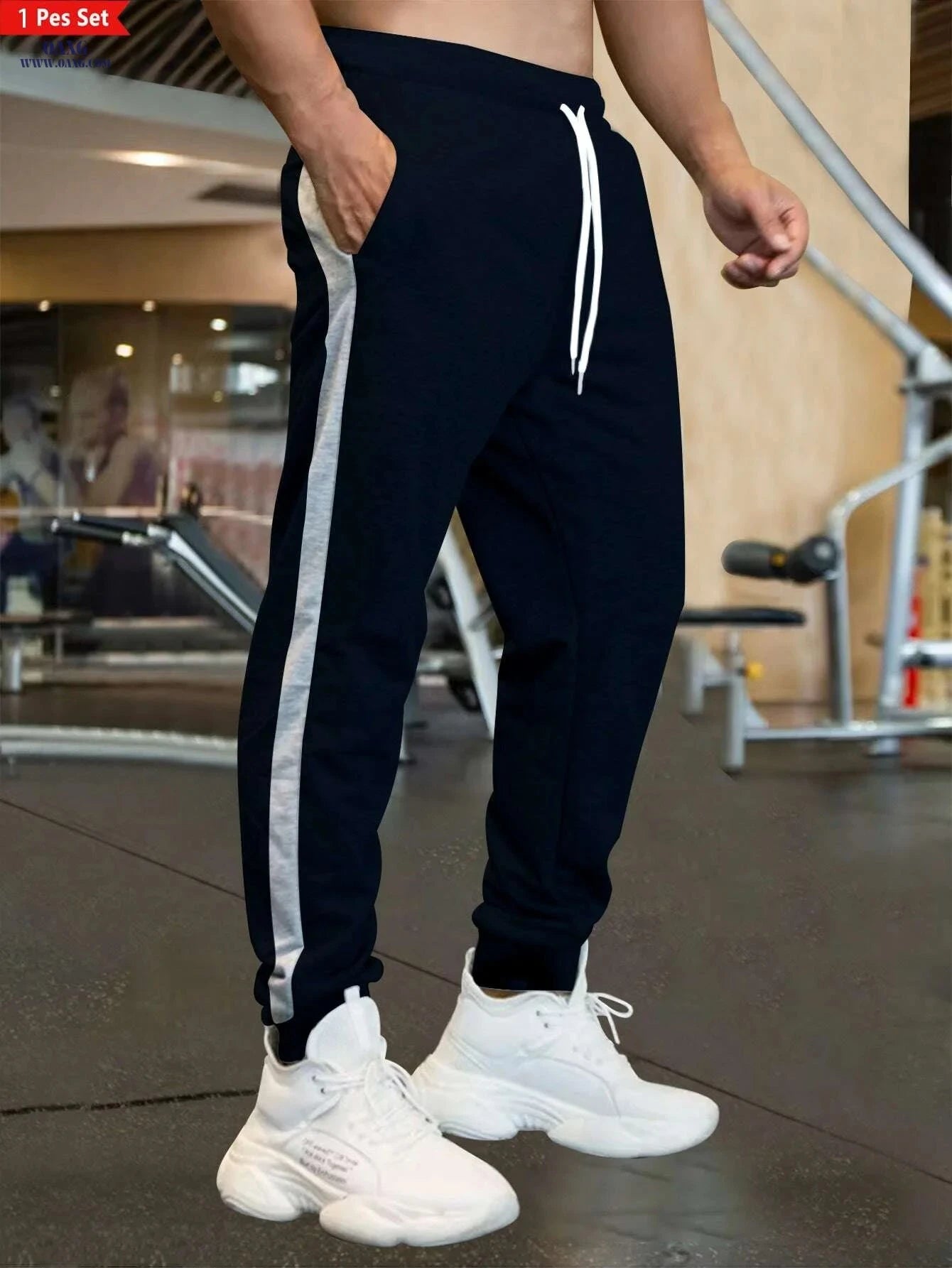 Men's Casual Loose-Fitting Sports Pants - Patchwork Design, Spring/Fall   OAXG 
