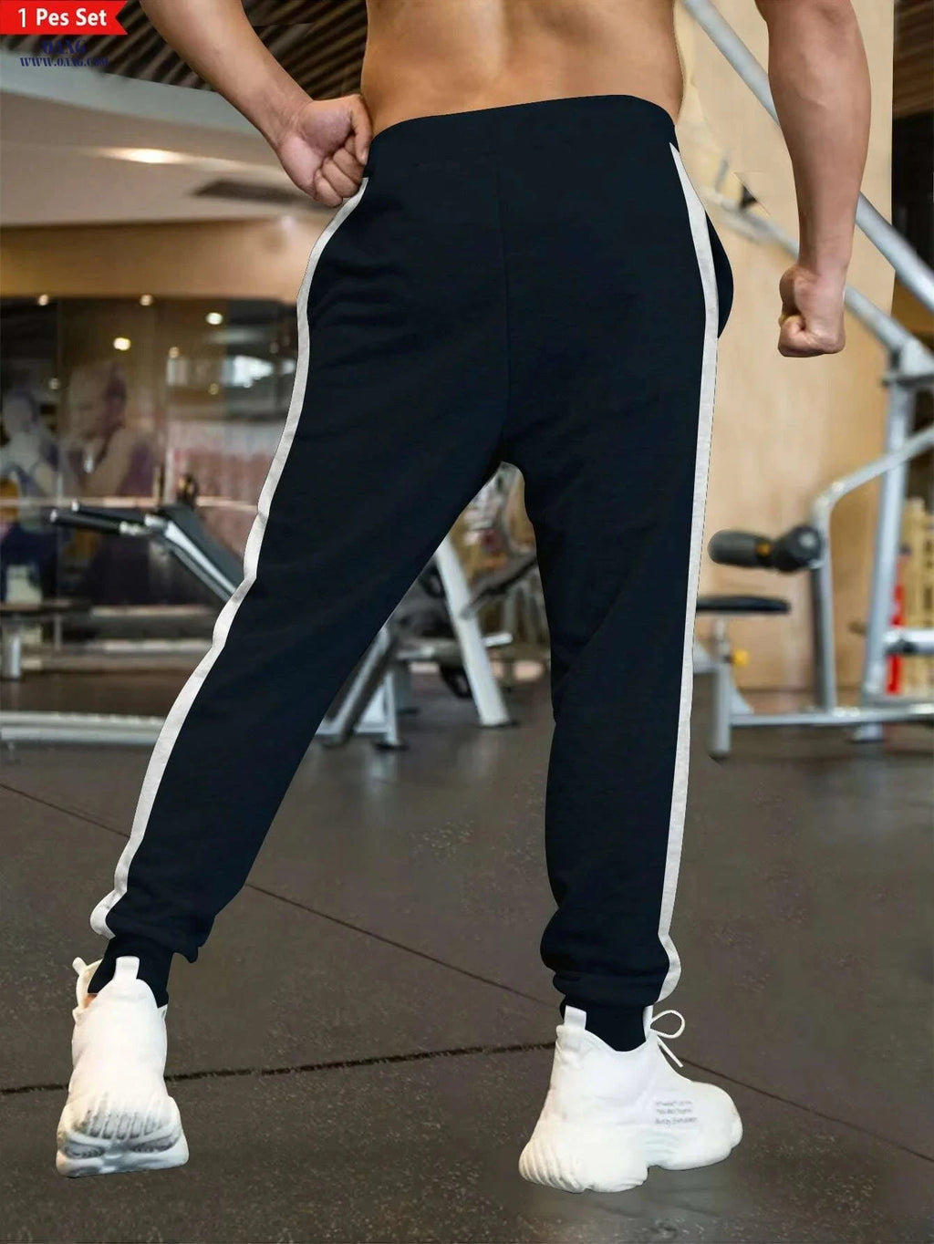 Men's Casual Loose-Fitting Sports Pants - Patchwork Design, Spring/Fall   OAXG 