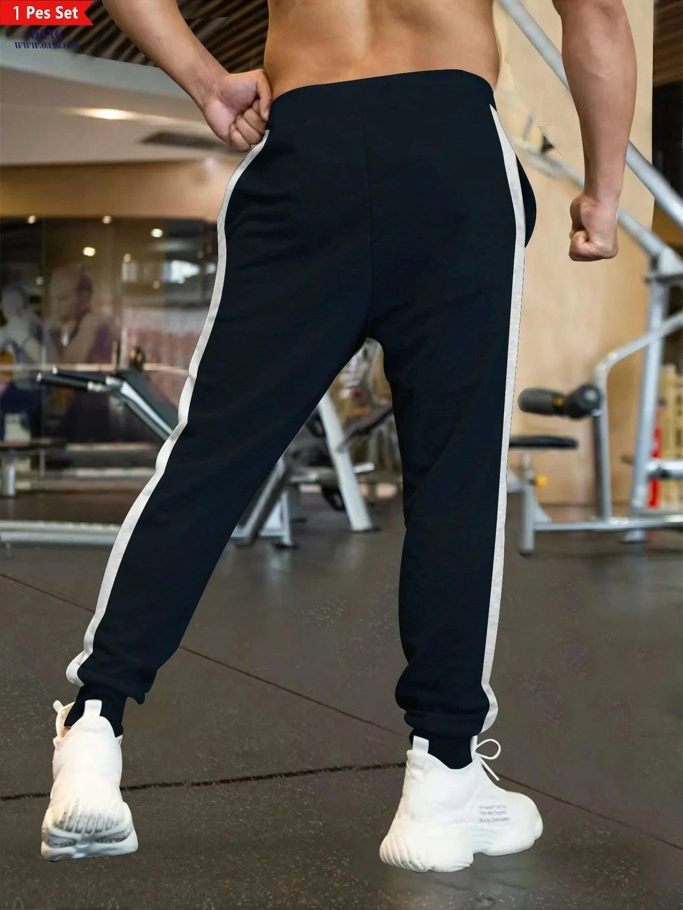 Men's Casual Loose-Fitting Sports Pants - Patchwork Design, Spring/Fall   OAXG 