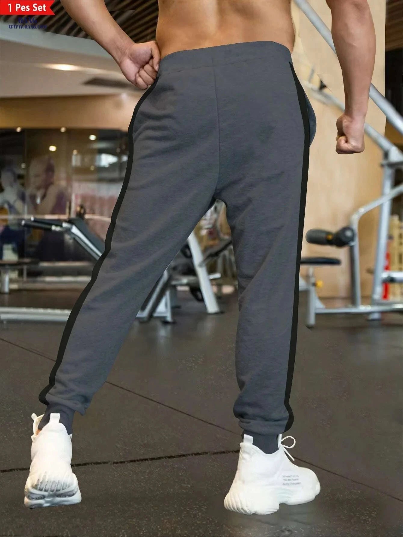 Men's Casual Loose-Fitting Sports Pants - Patchwork Design, Spring/Fall   OAXG Black / S