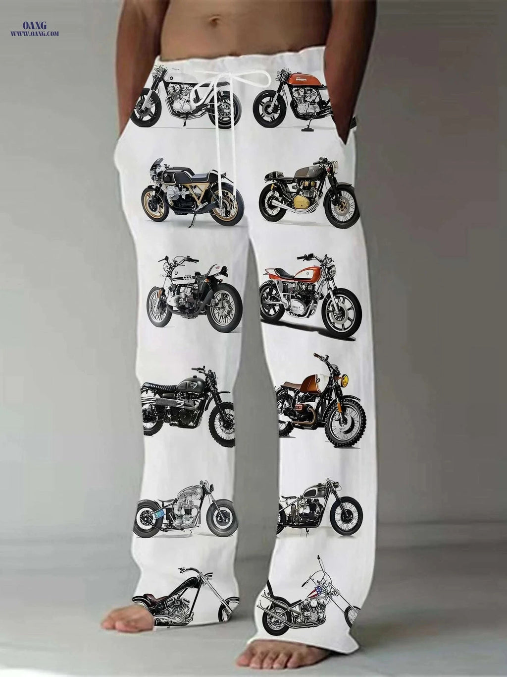 Men's Casual Motorcycle Print Pants - Lightweight, Stretchy, Loose Fit   OAXG 