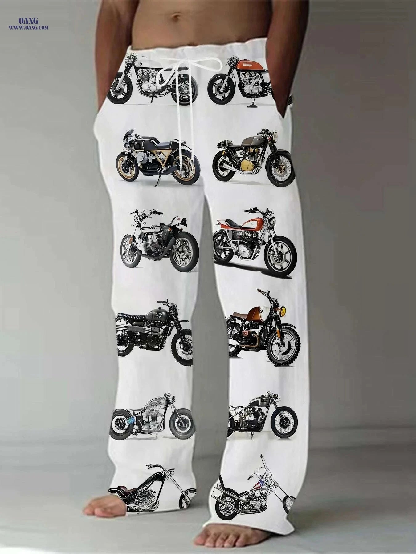 Men's Casual Motorcycle Print Pants - Lightweight, Stretchy, Loose Fit   OAXG 
