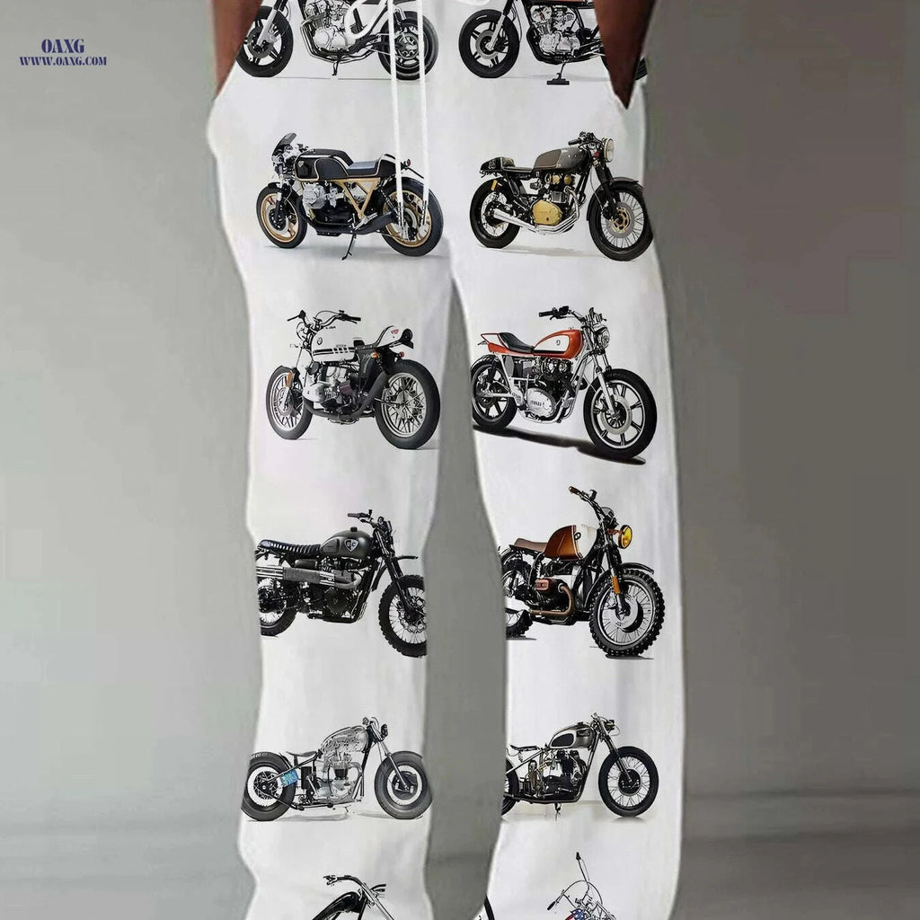 Men's Casual Motorcycle Print Pants - Lightweight, Stretchy, Loose Fit   OAXG Mixed Color / M