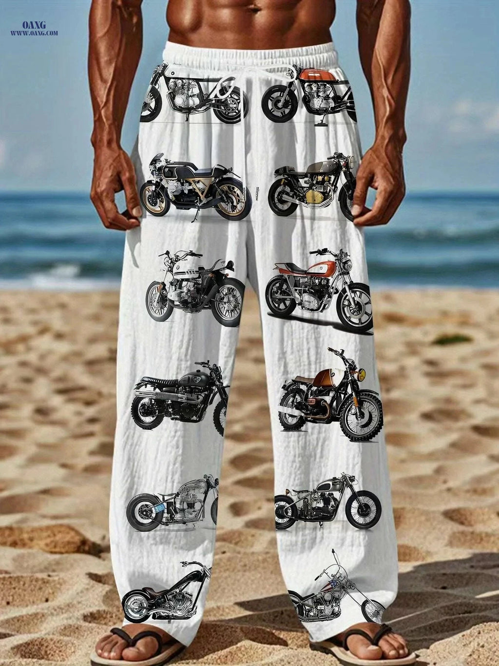 Men's Casual Motorcycle Print Pants - Lightweight, Stretchy, Loose Fit   OAXG Mixed Color / M