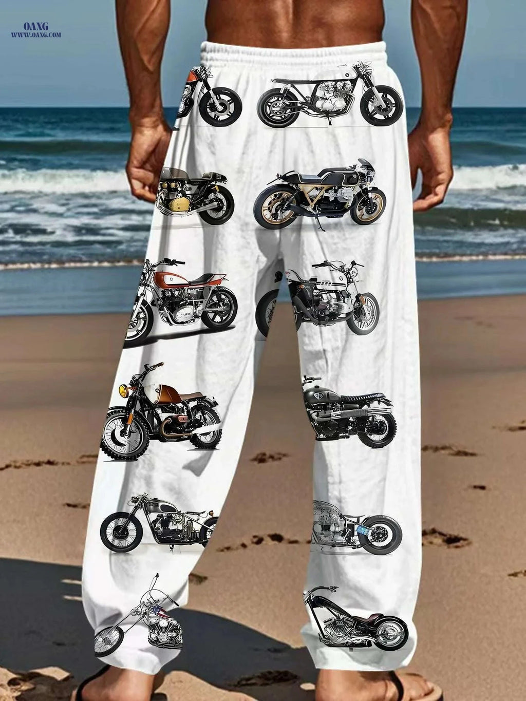 Men's Casual Motorcycle Print Pants - Lightweight, Stretchy, Loose Fit   OAXG Mixed Color / M